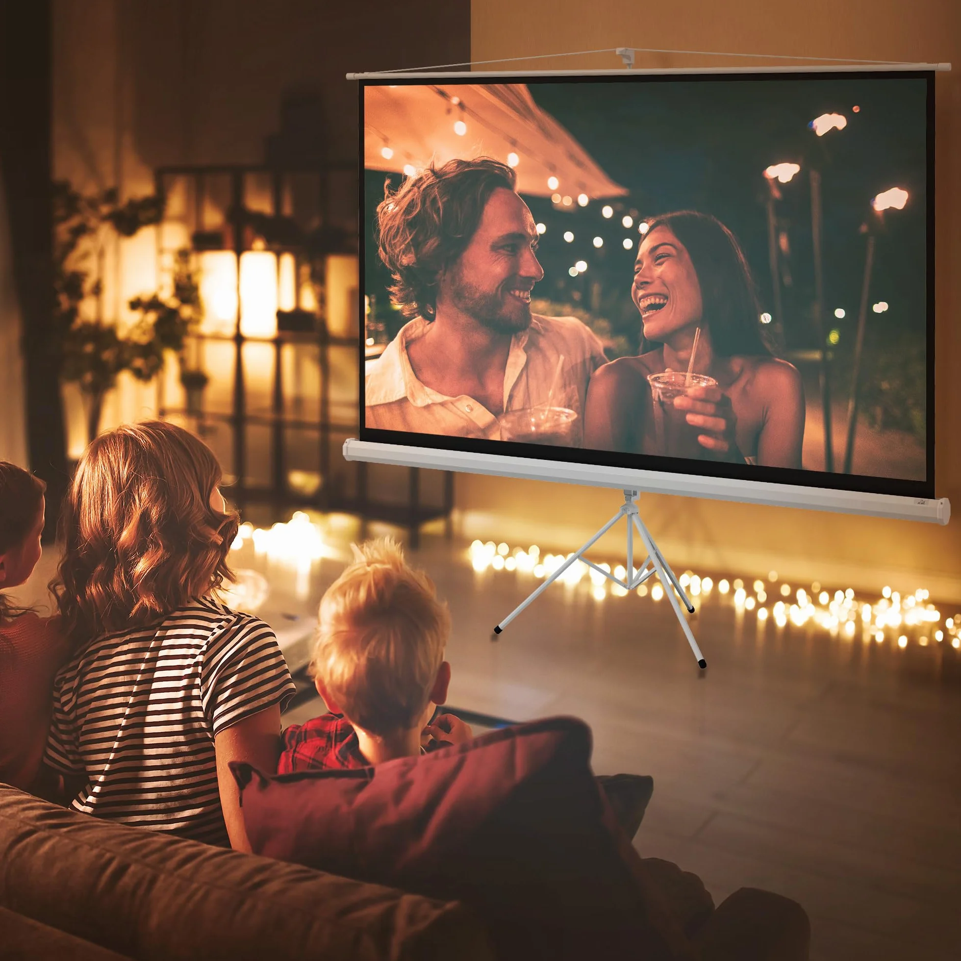 HOMCOM Telo Proiettore da 100 Pollici 4K HD Formato 16:9 con Treppiede Pieghevole e Altezza Regolabile, Schermo Proiettore Portatile, Grandangolo di 160 Gradi, per Casa, Home, Cinema, Esterno, Bianco