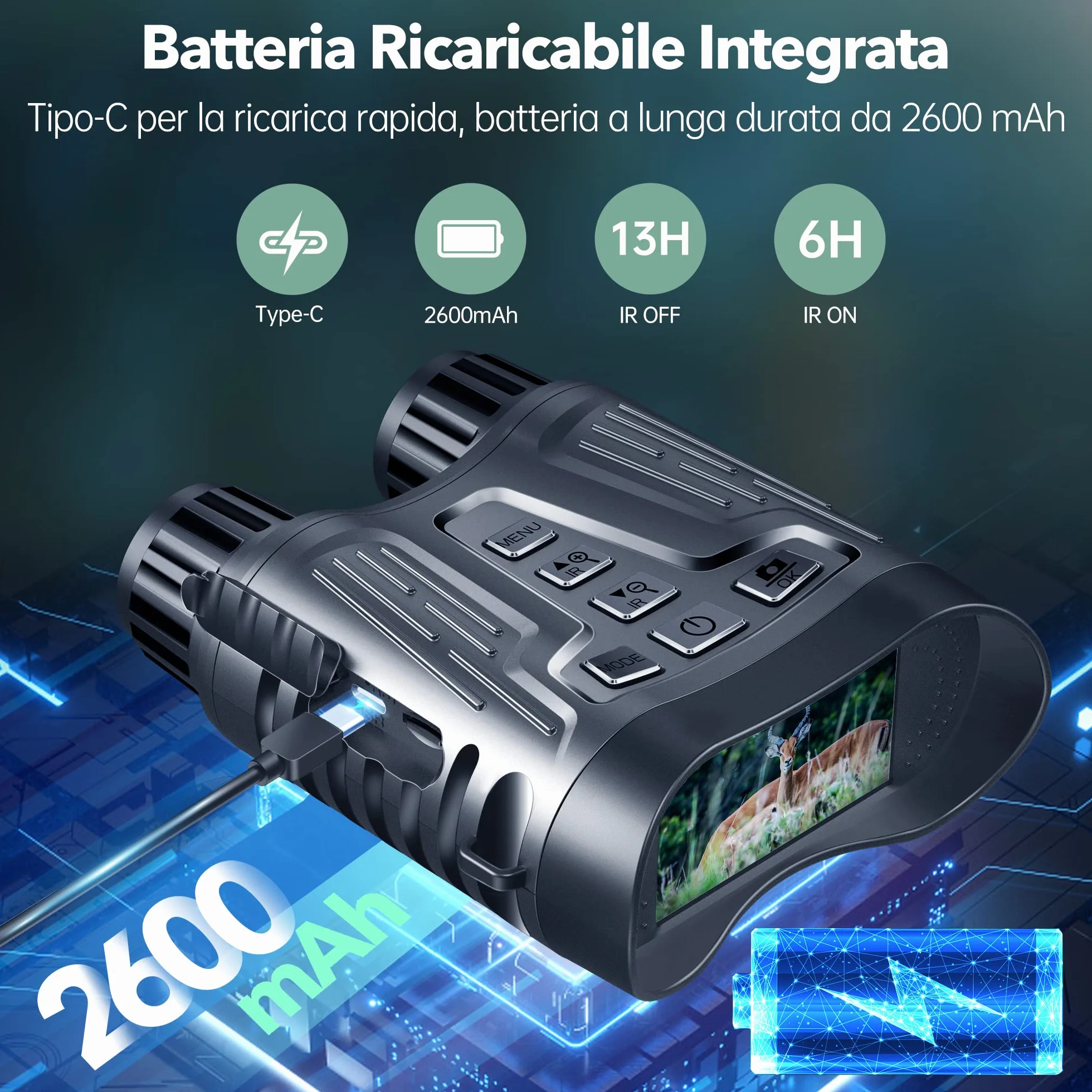 Letcmoi Binocolo Visione Notturna - 7L Infrarossi Visibili 300M al 100% di Oscurità con Zoom Digitale 8X, Ricaricabile da 2600 mAh, con Scheda TF 32GB, per la Caccia, per Adulti