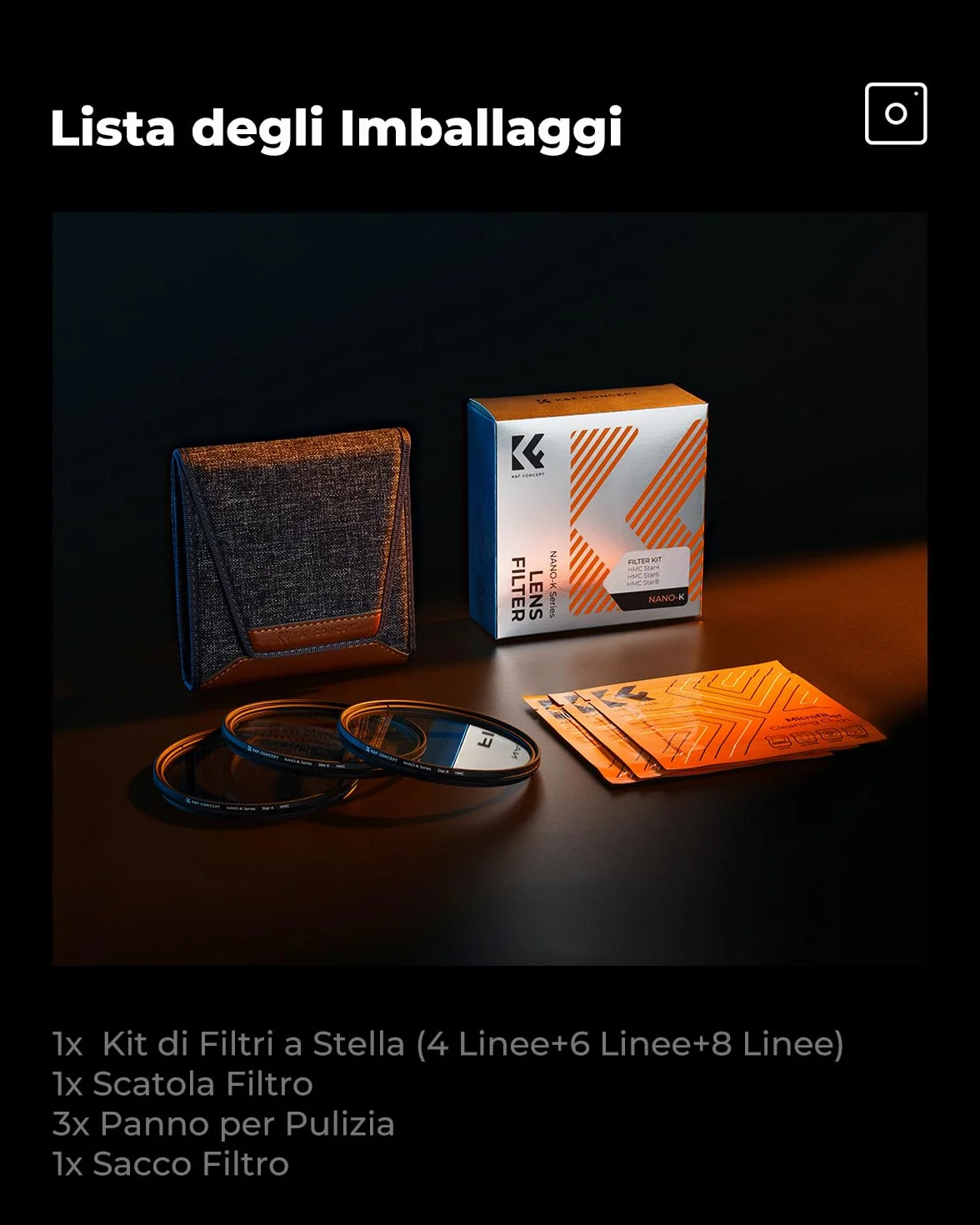 K&F CONCEPT Nano-Klear 3PCS Filtri a Stella 82mm, Filtro Stella 4 + 6 + 8 Punti,Filter Effetto Scintillante in Vetro Ottico con 3pcs Panni