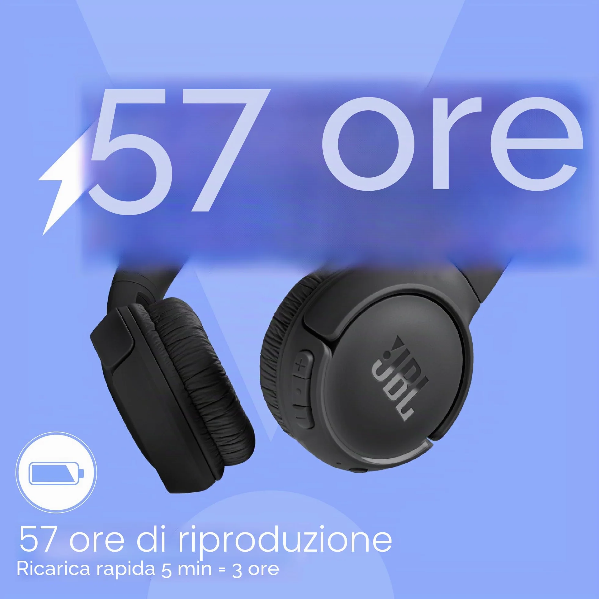 JBL Tune 520 BT Cuffie On-Ear Bluetooth Wireless, Pieghevoli e Leggere, Microfono e Comandi su Padiglione con Voice Aware, JBL Pure Bass, Connessione Multipoint, fino a 57 ore di Autonomia, Nero