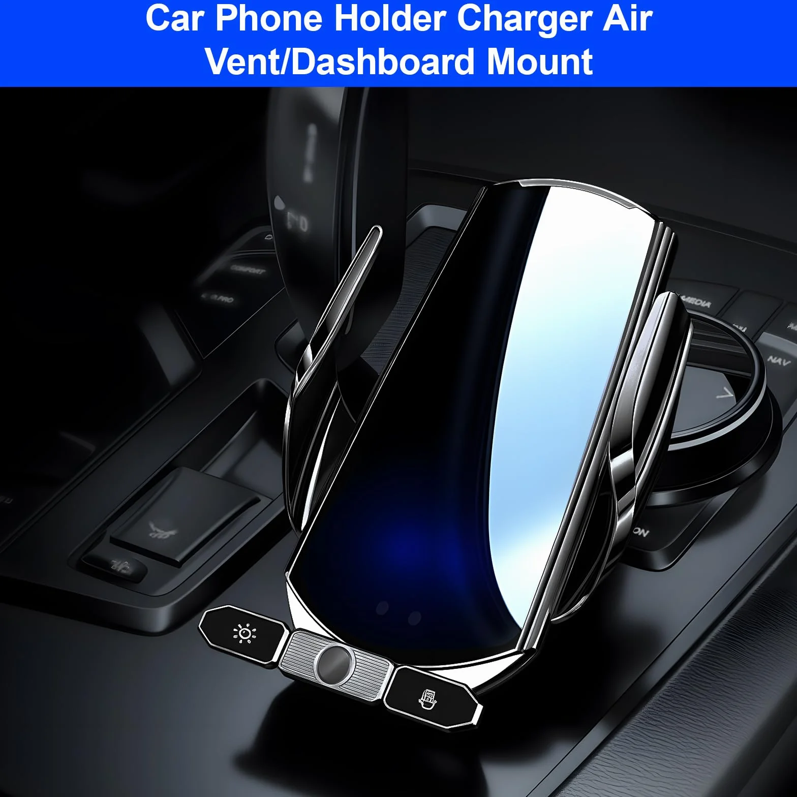 Supporto per telefono da auto con caricatore wireless, caricatore wireless da auto 15W a ricarica rapida, supporto con aggancio automatico a ventosa per auto/cruscotto/bocchetta dell'aria/parabrezza