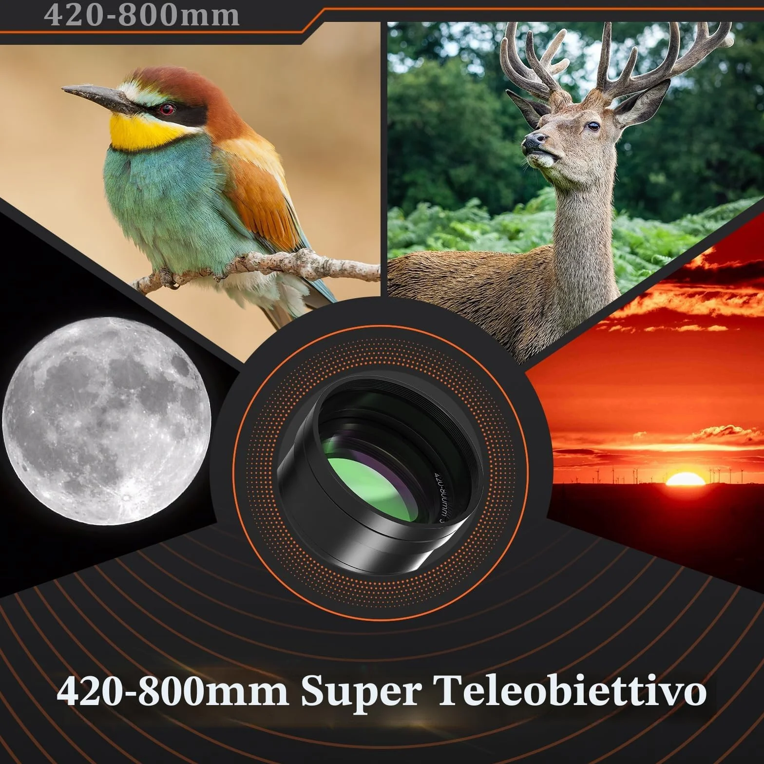 BENOISON Teleobiettivo 420-800mm, Obiettivo EF per Canon DSLR, Messa a Fuoco Manuale MF Zoom per Canon 4000D 2000D 1300D 1200D 850D 800D 750D 250D 200D 90D 80D 77D 7D 6D 5D 1D DSLR