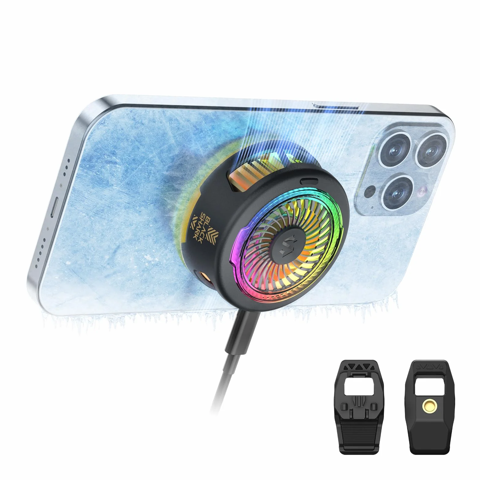 Black Shark FunCooler 5 Raffreddatore Magnetico per Cellulari, Ventola Raffreddamento Telefono Portatile con Luce RGB, Radiatore Phone Cooler per iPhone Serie Magnetica/Android/Tablet/iPad (Nero)