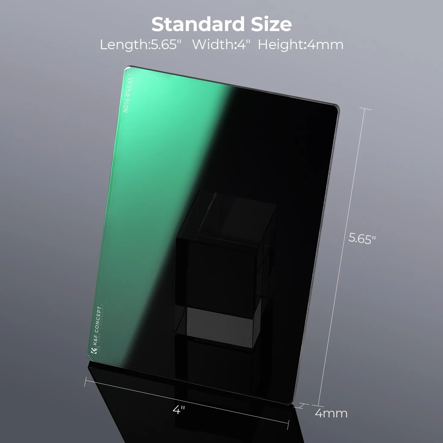 K&F CONCEPT Filtro Densità Neutra ND16 Quadrato da 4"x5,65",Filtro Densità Neutra per Cinema Vetro Ottico HD con 28 Strati Rivestimento Compatibile con Tilta SmallRig Matte Box Neewer