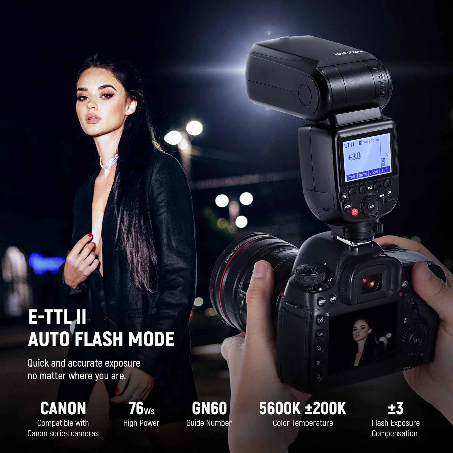 NEEWER NW700-C Flash TTL Speedlite Speedlight Compatibile con Canon DSLR GN60 Sincronizzazione Ad Alta Velocità 1/8000s Uscita 1/1-1/256 Funzione TCM 230 Flash Full Power Riciclaggio Veloce 0,1-2,7s