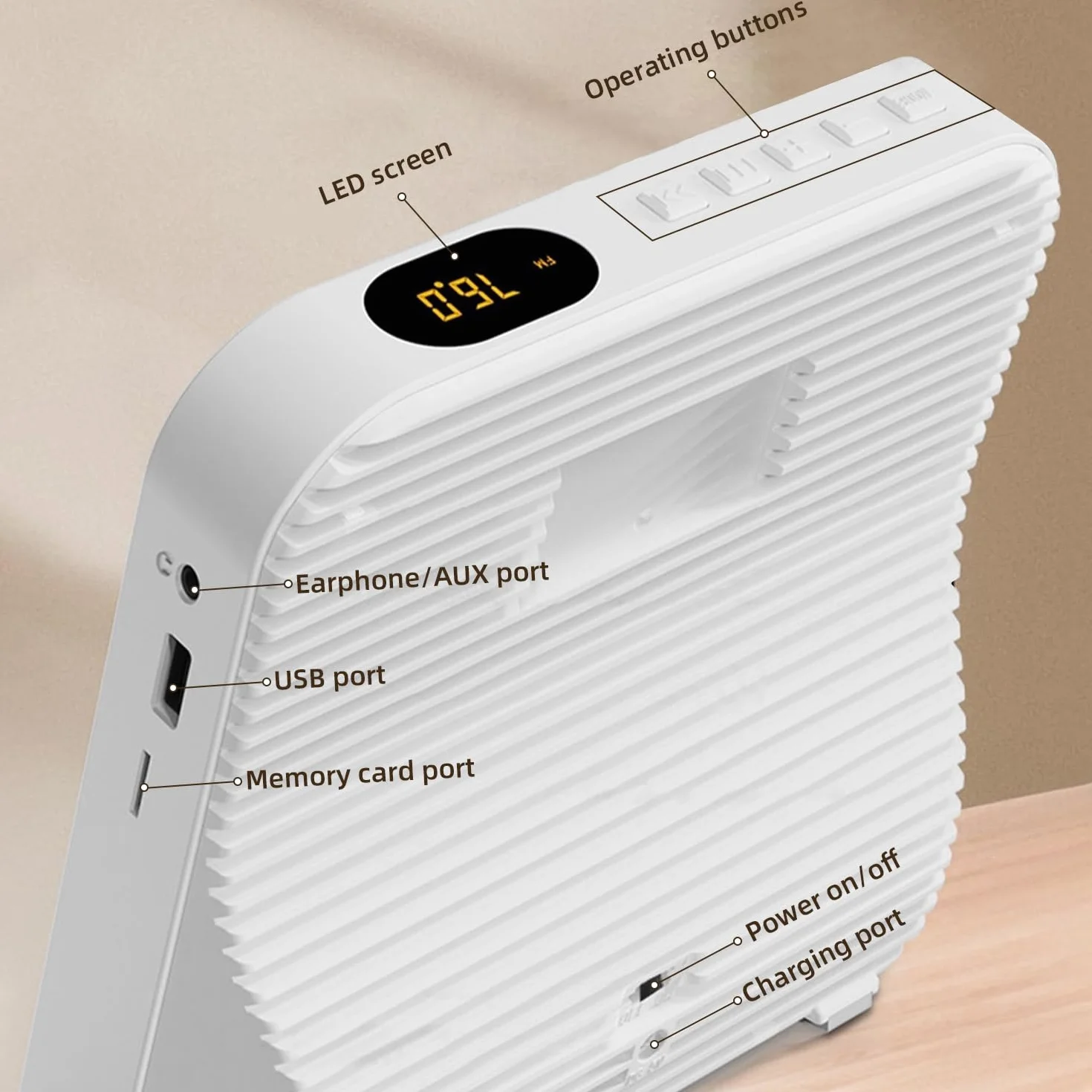 Lettore CD, lettore CD Bluetooth portatile, altoparlanti hi-fi integrati con timer, radio FM USB