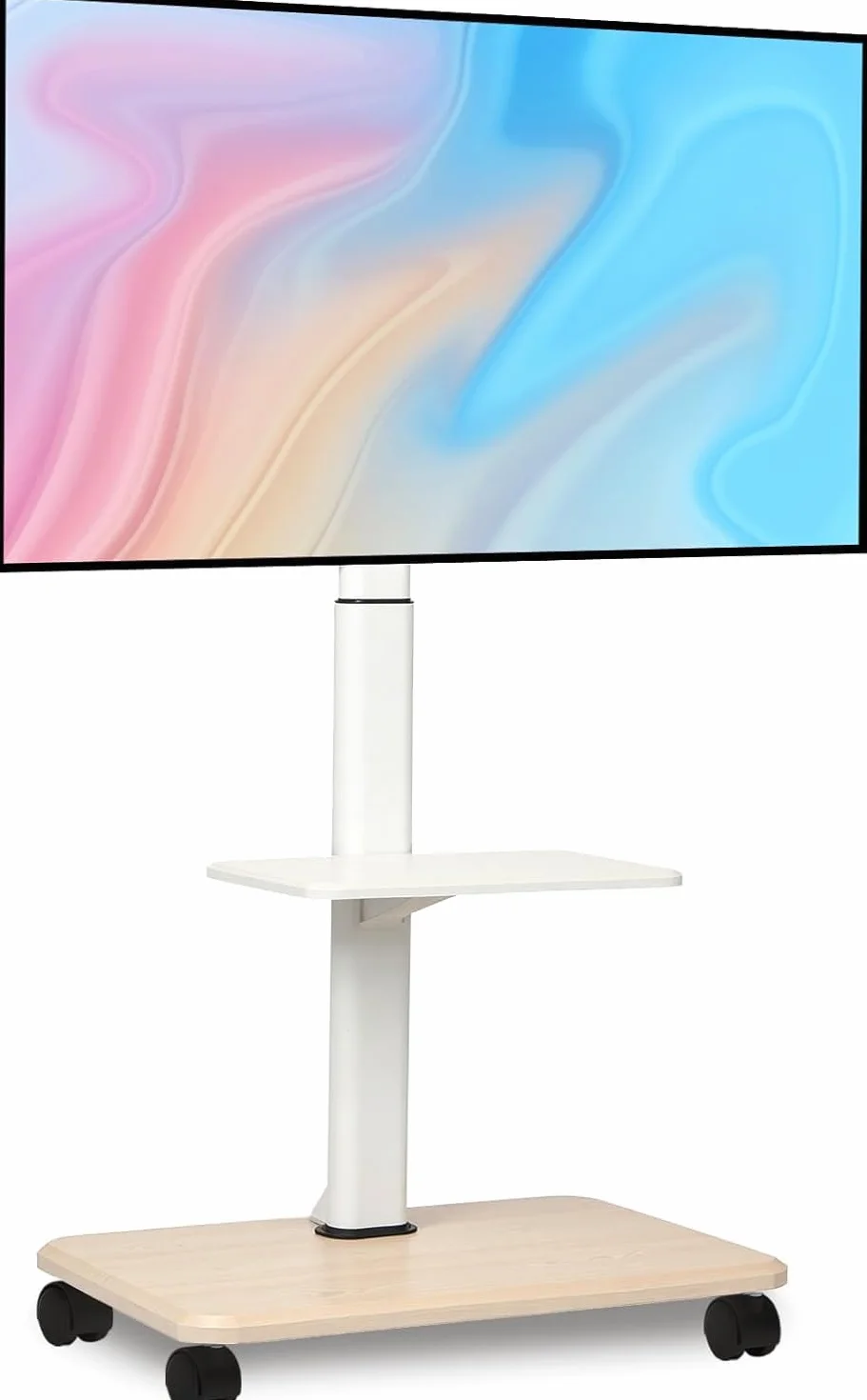 Supporto per TV con ruote bloccabili e ripiano per laptop, per schermi LED LCD OLED da 32-70 pollici, fino a 45,4 kg, altezza regolabile