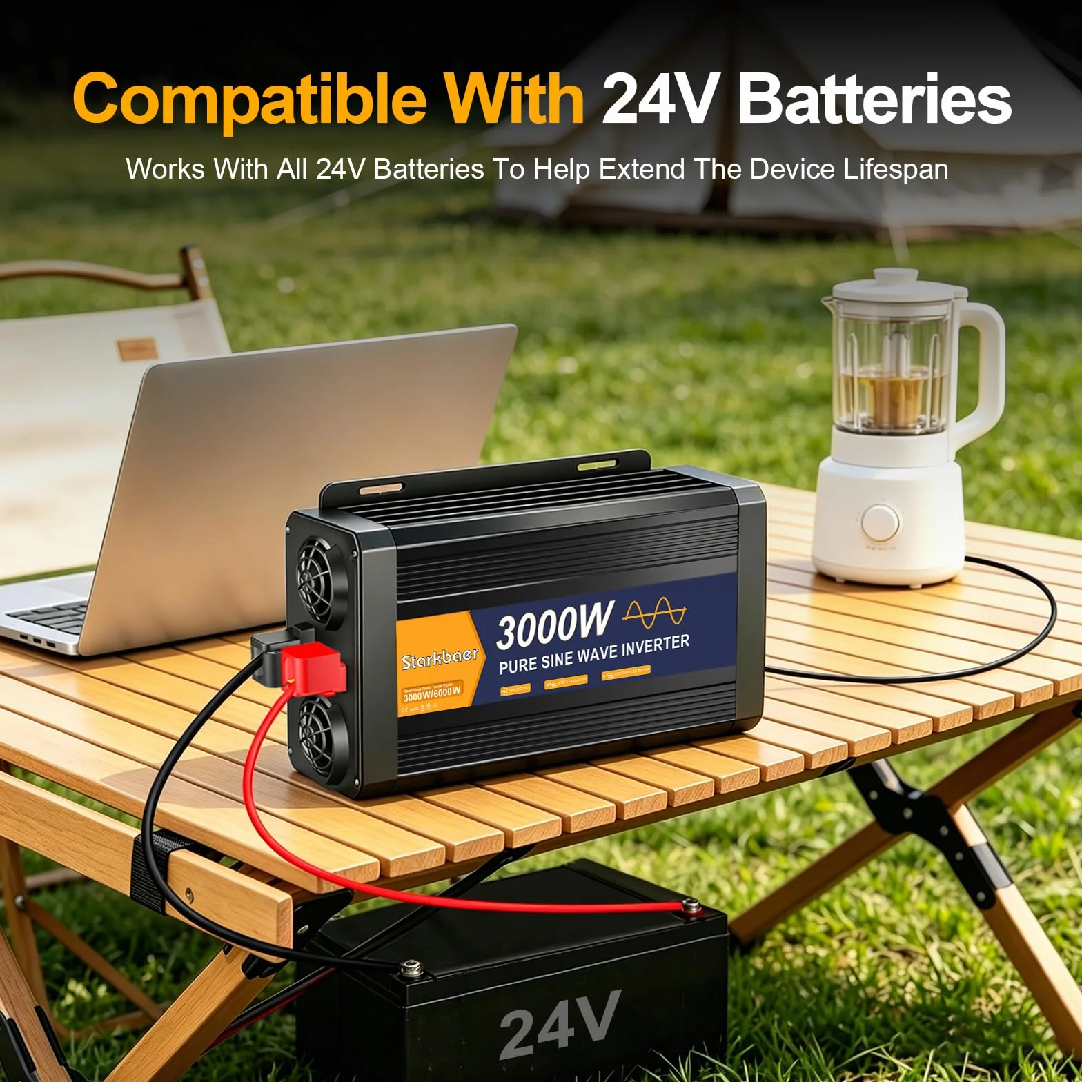 3000W/6000W Inverter 24V 220V Onda Pura, Trasformatore 220V 24V, Convertitore per Auto, Con schermo LCD, telecomando, presa CA e USB-C. Per camper, auto, solare, campeggio e blackout [Classe A+]