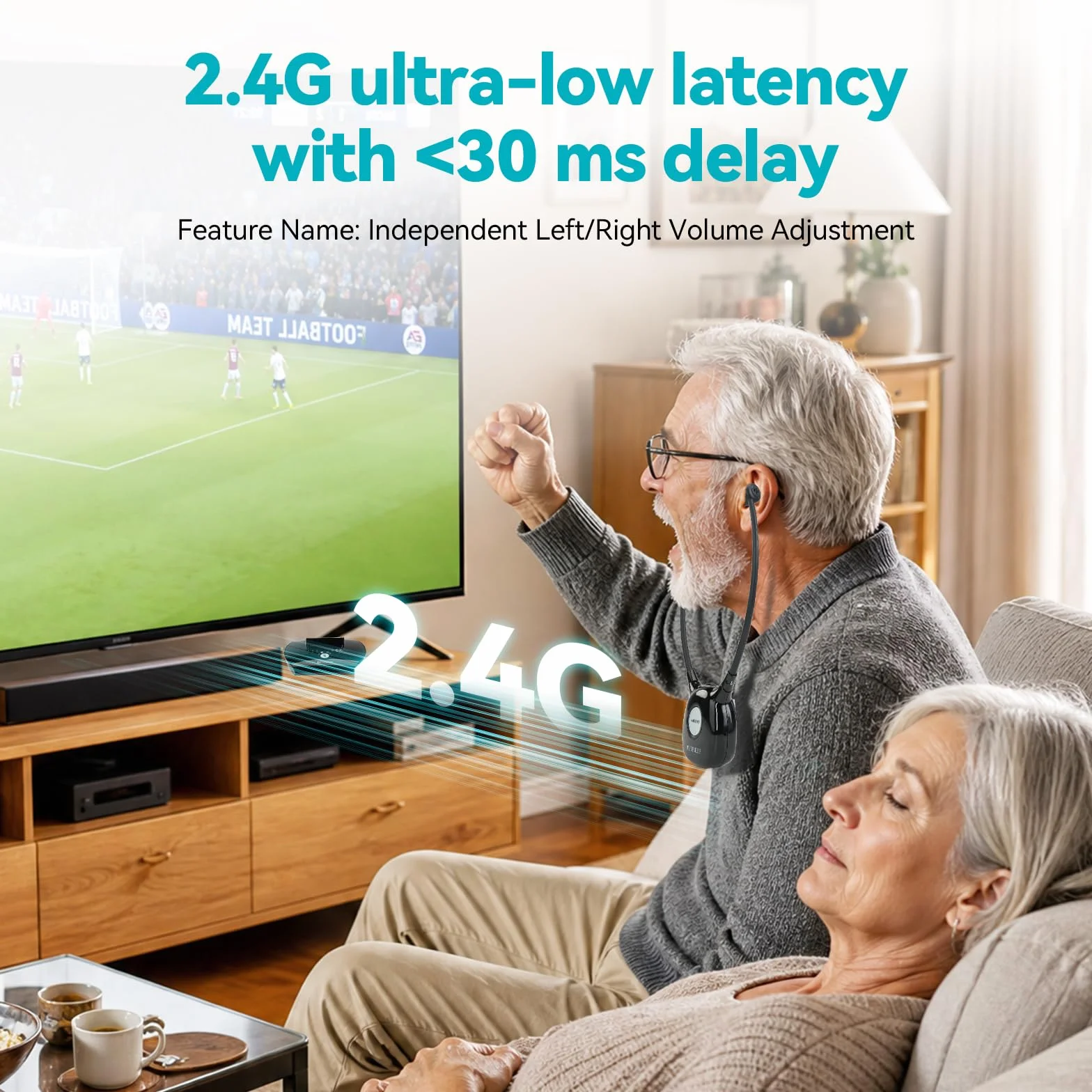 Retekess TA008 Cuffie Per Tv, Cuffie Per Tv Senza Fili Per Anziani, 2,4 G a Bassa Latenza, Amplificatore Uditivo, Doppia Batteria - 10 Ore Di Utilizzo, Amplificazione Del Suono TV Per Anziani