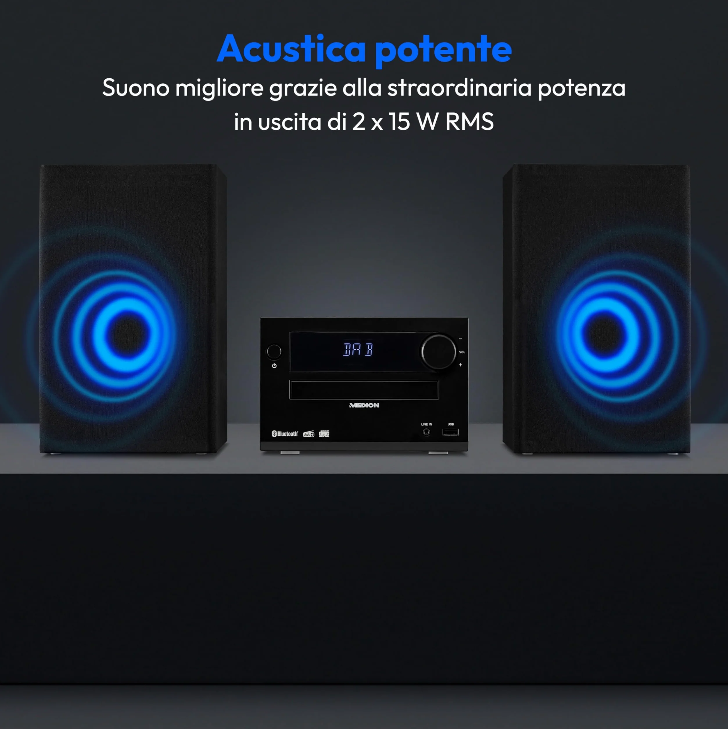 MEDION Sistema audio micro E64482 DAB+ CD Radio FM PLL Bluetooth MP3 AUX USB nero