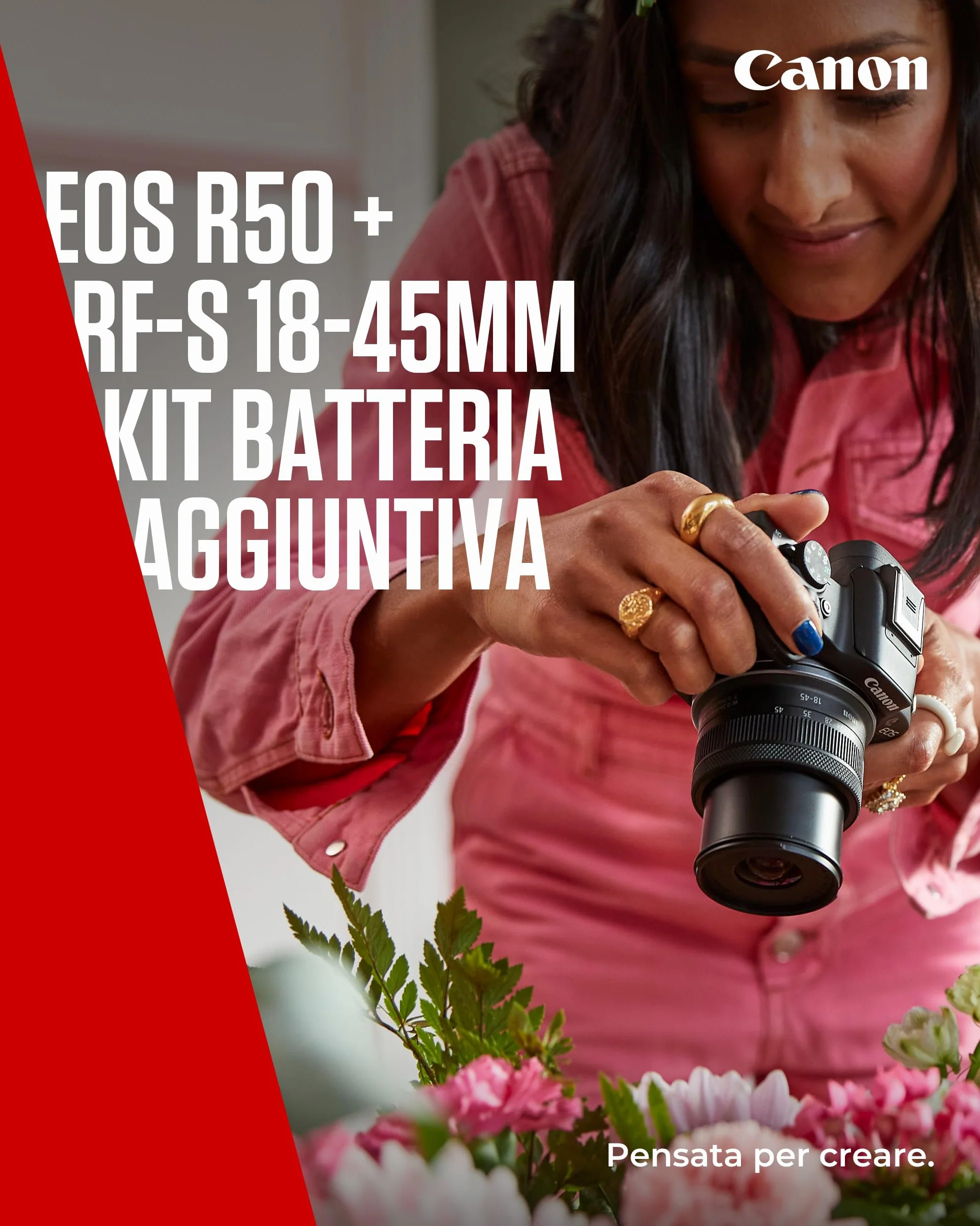 Canon EOS R50 APS-C Mirrorless + RF-S 18-45 f/4,5-6,3 + 2x Batterie (Kit Batteria Aggiuntiva), (24,2 Mp,- Fino a 15fps, DIGIC X, Video 4K UHD Fino 30p, Dual Pixel CMOS Auto Focus II, Disp)