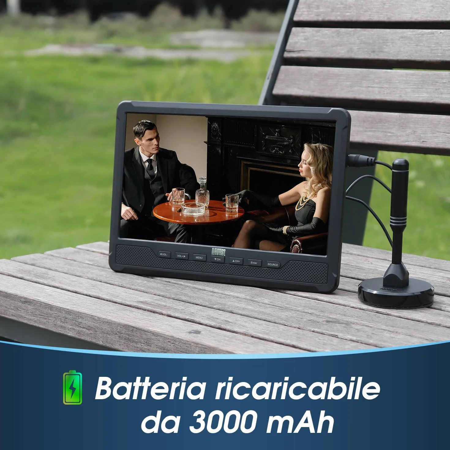 August DA383 10 Pollici TV Portatile con Lettore DVD Integrato, TDT DVB-T2, Batteria Ricaricabile, CD/DVD/USB/SD, HDMI, AV - Aux out