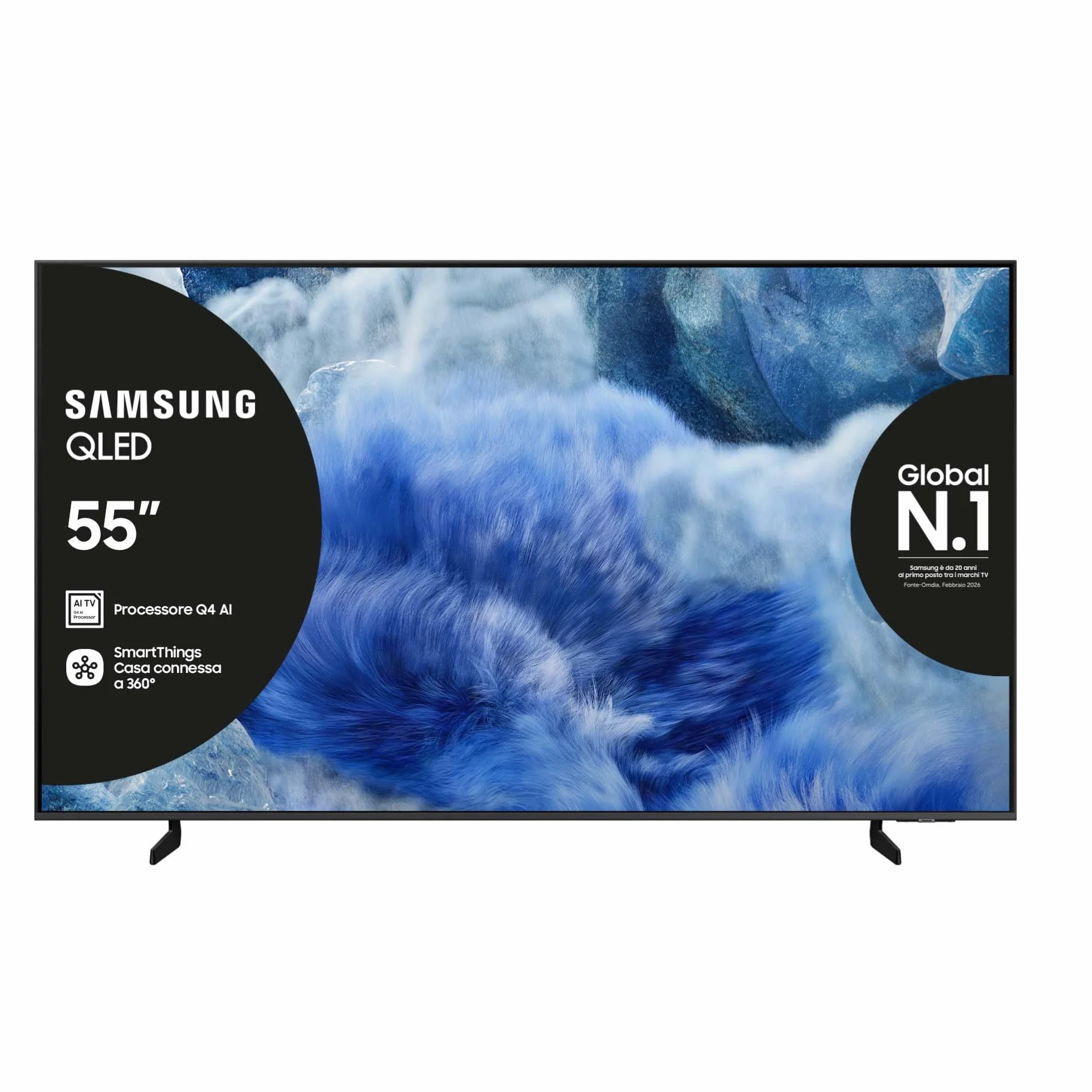 Samsung QLED 4K Vision AI Smart TV 55'' QE55Q8FAAUXZT, Q8F, Q4 AI Processor, 4K Upscaling, OTS Lite, Air Slim Design, 100% di Volume Colore con Quantum Dot, PACCHETTO INTRATTENIMENTO, 2025