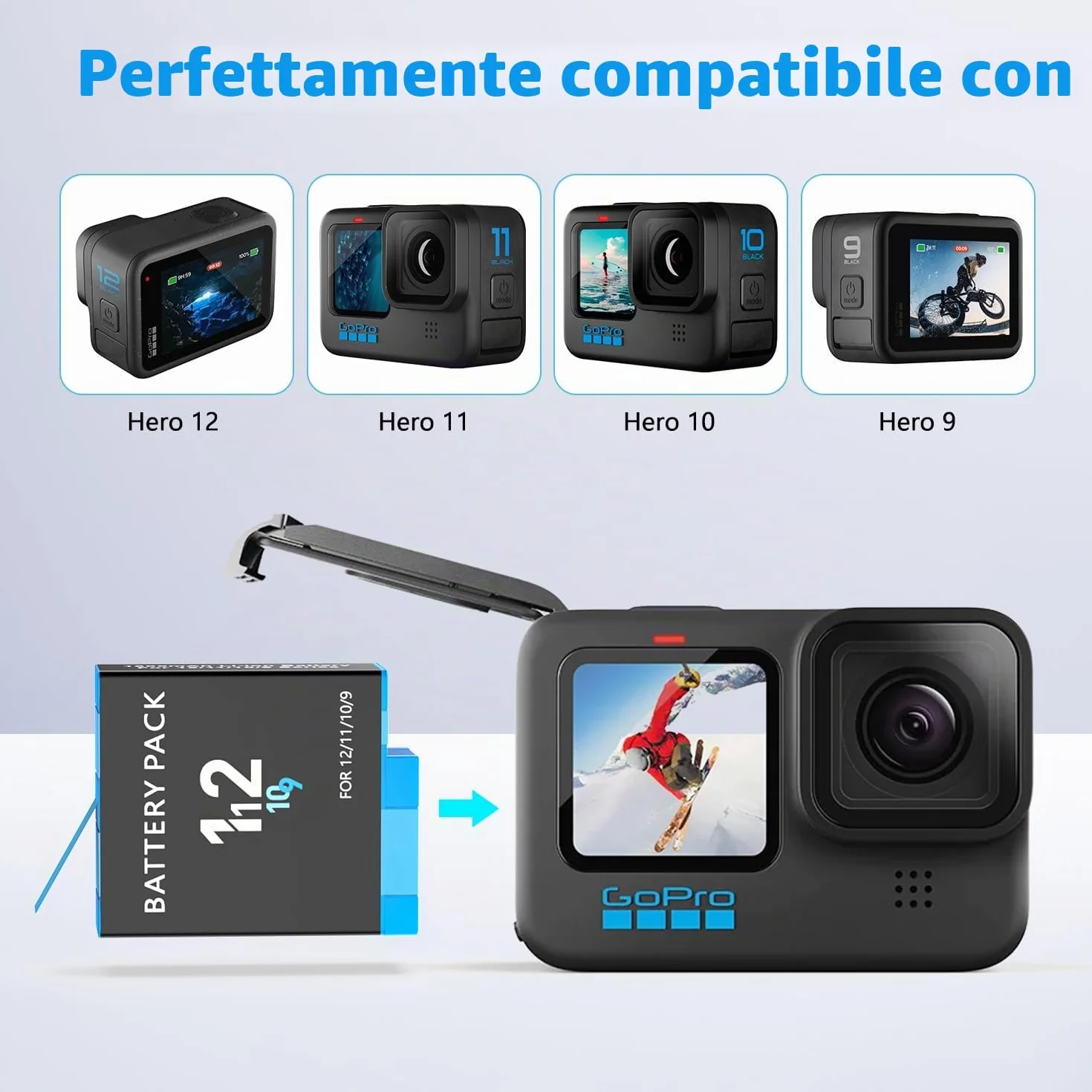 melasta per GoPro Hero 12/11/10/9 Series Batteria Fotocamera, Tre batterie ricaricabili da 1800 mAh, caricatore e custodia di ricarica (3 Batteria + 1 Caricatore)