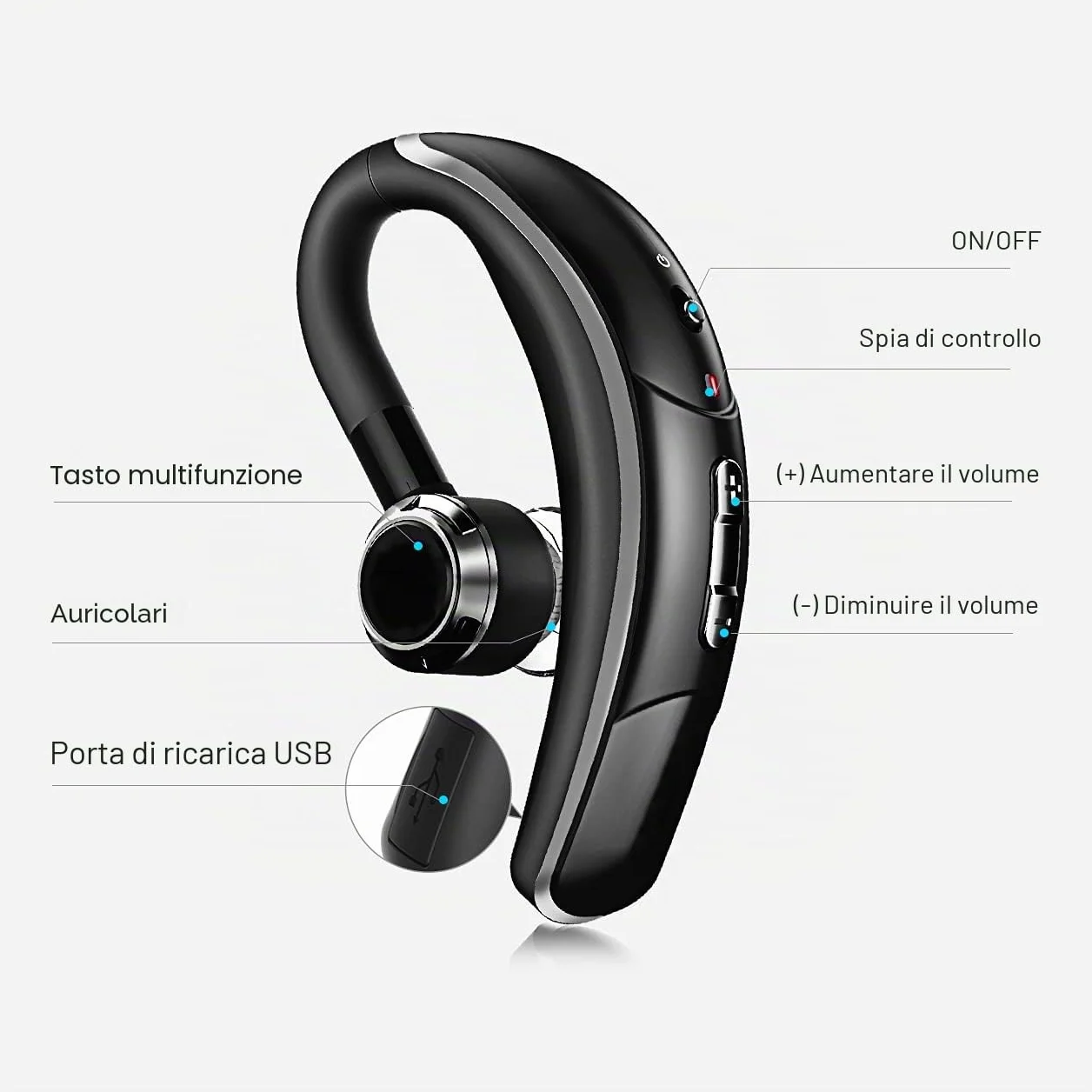 Cuffie Bluetooth CVC6.0 cancellazione del rumore, cuffie wireless stile business vivavoce auricolare senza fili con microfono, 280 ore di standby, auricolare Bluetooth singolo senza mani (nero)