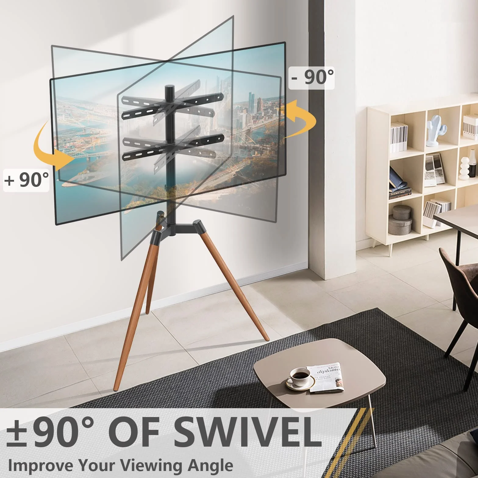 RFIVER Treppiede Supporto TV Cavalletto Tripod da Terra da 32 a 65 Pollici per Televisore da LCD/LED/OLED/QLED/Plasma Girevole 180° e Regolabile in Altezza Max Vesa 400 x 400mm 35kg Marrone