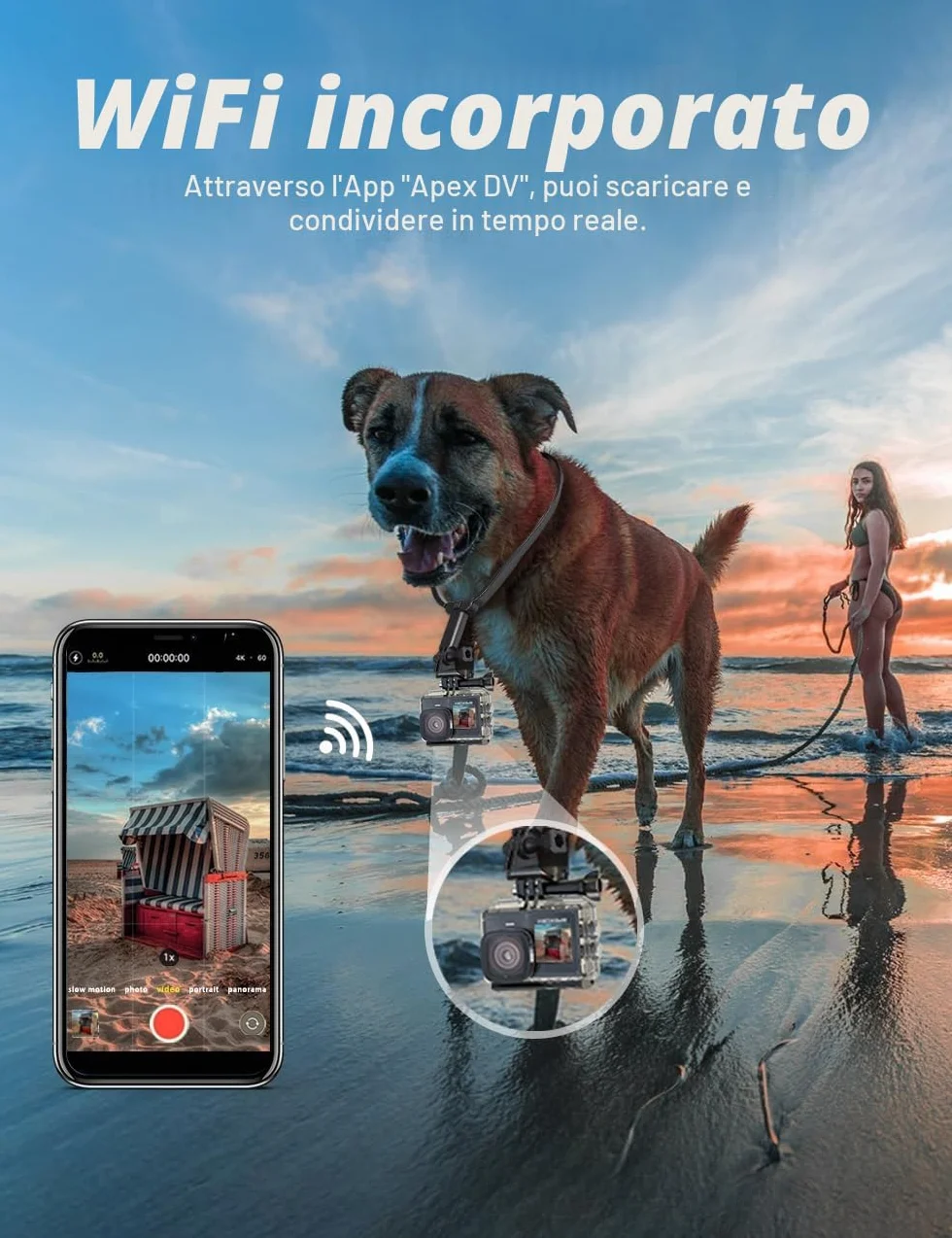 Apexcam Nuovo X80pro Doppia Screen Action Cam 4K60FPS 8X Zoom EIS 64MP Ultra HD WiFi Fotocamera Sportiva Telecamera subacquea 40m Impermeabile 2.4G Telecomando 2x1350mAh Batterie