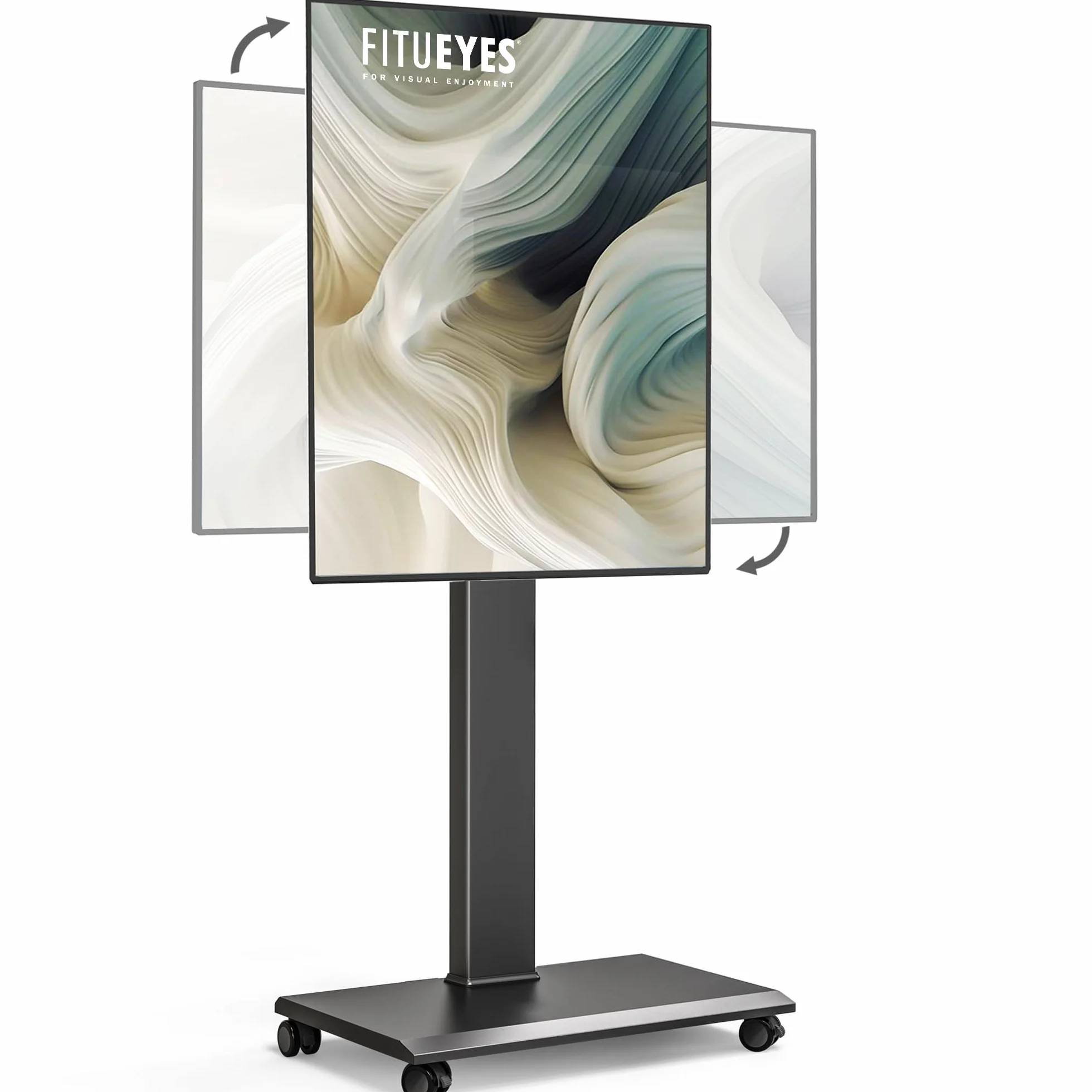 FITUEYES Carrello Porta TV con Ruote per 32-75 Pollici, Orizzontale e Verticale Supporto TV da Pavimento e Metallo Base, 40° Girevole & 7 Altezza Porta TV da Terra Max VESA 600x400mm Portata 40kg