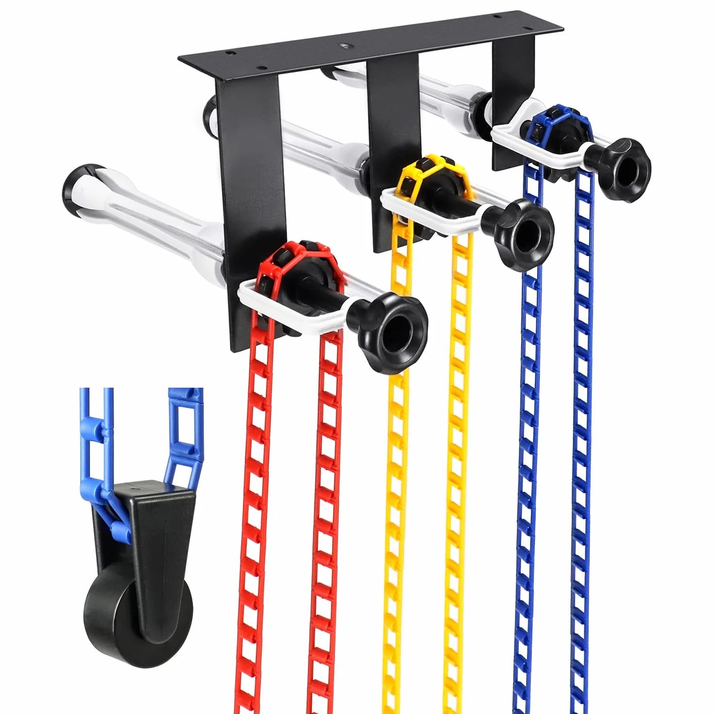 QWORK® Supporto per appendere fondali fotografici per 3 rotoli - montaggio a parete/soffitto - adatto per rotoli con diametro interno di 50/60 mm - carico sicuro di 10 kg per rotolo