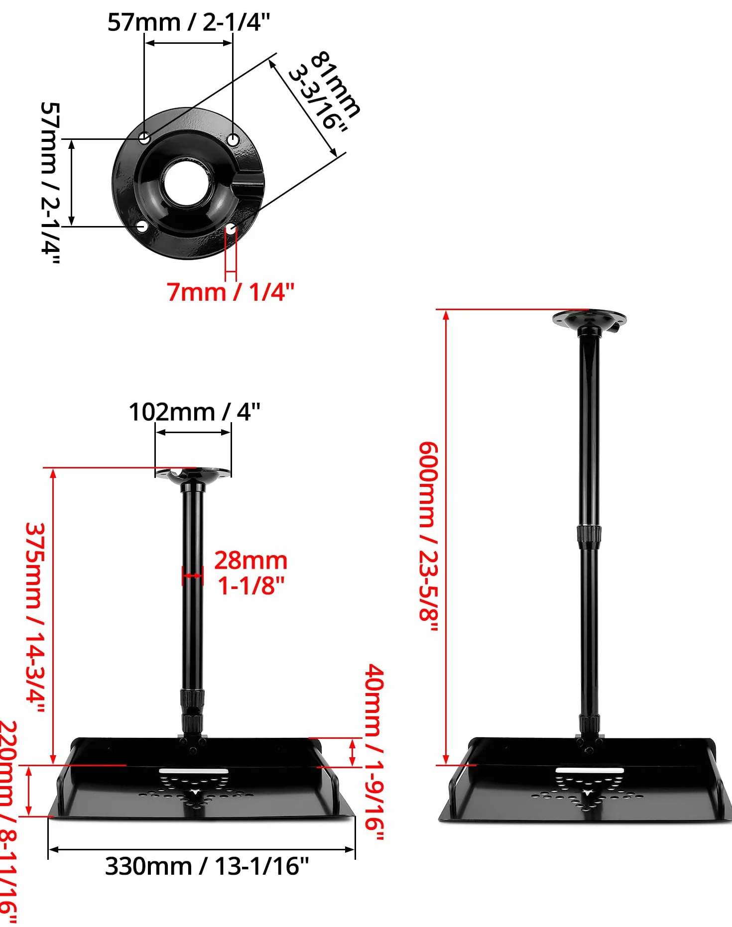 QWORK® Supporto per proiettore a soffitto con guidacavo integrato, regolabile in altezza 30-60 cm - capacità di carico 3 kg - per proiettori e telecamere