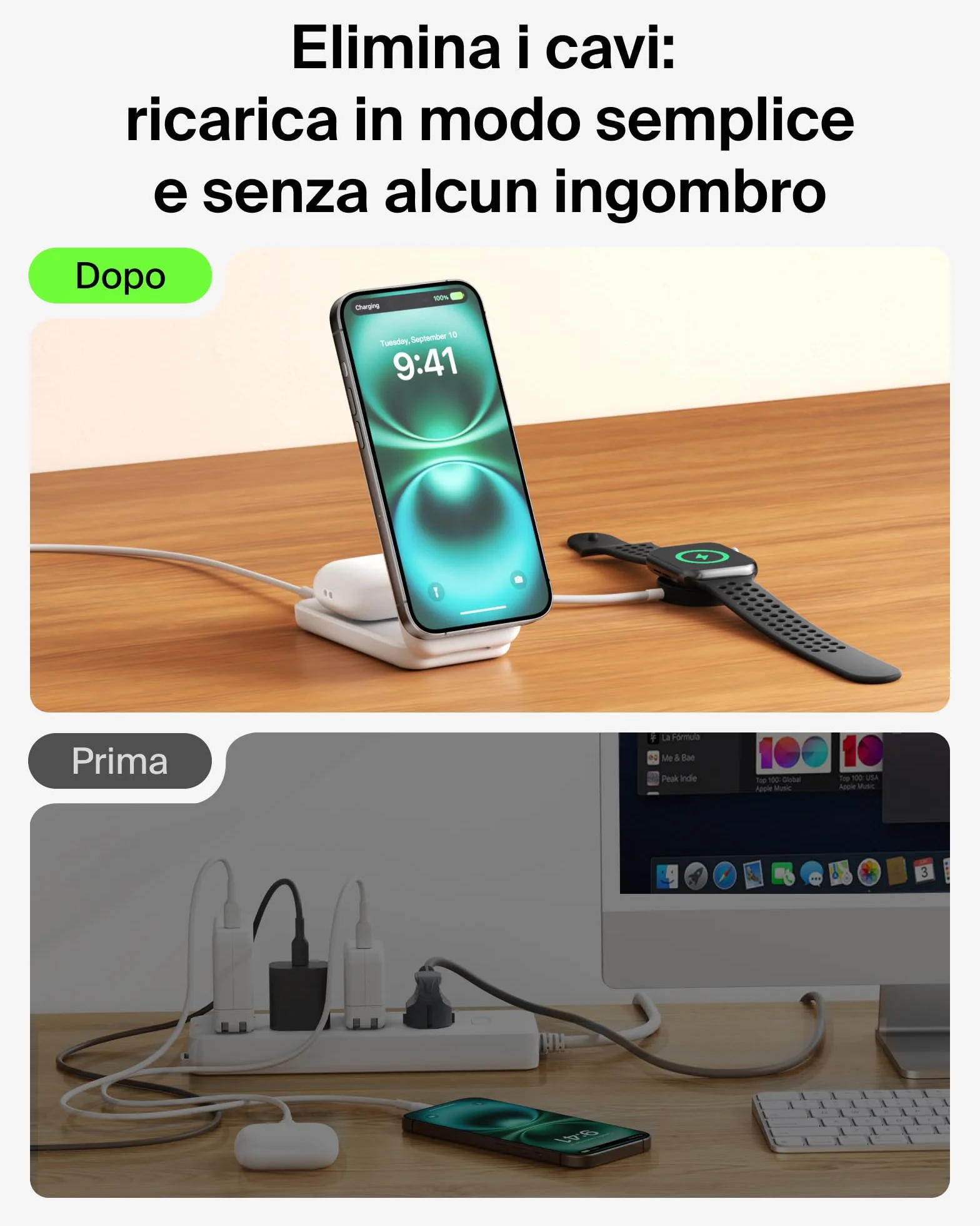 Belkin UltraCharge Caricatore iPhone Qi2, Stazione di Ricarica Wireless 2 in 1 25W, Caricatore Wireless Compatibile con MagSafe per iPhone, AirPods, Pixelsnap con Porta USB-C e Adattatore 45W, Bianco