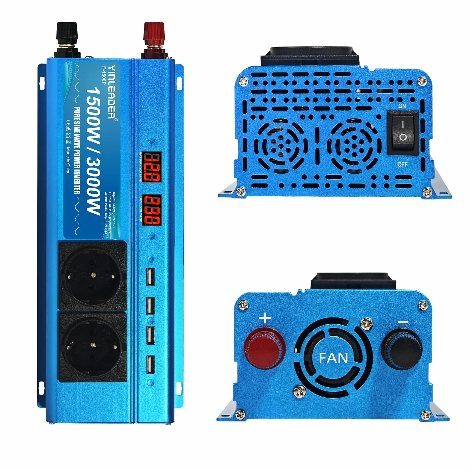 Yinleader Power Inverter 12V 230V Onda Sinusoidale Pura 1500 W 3000 W Inverter di Potere 2 LED 2 Prese 4 USB