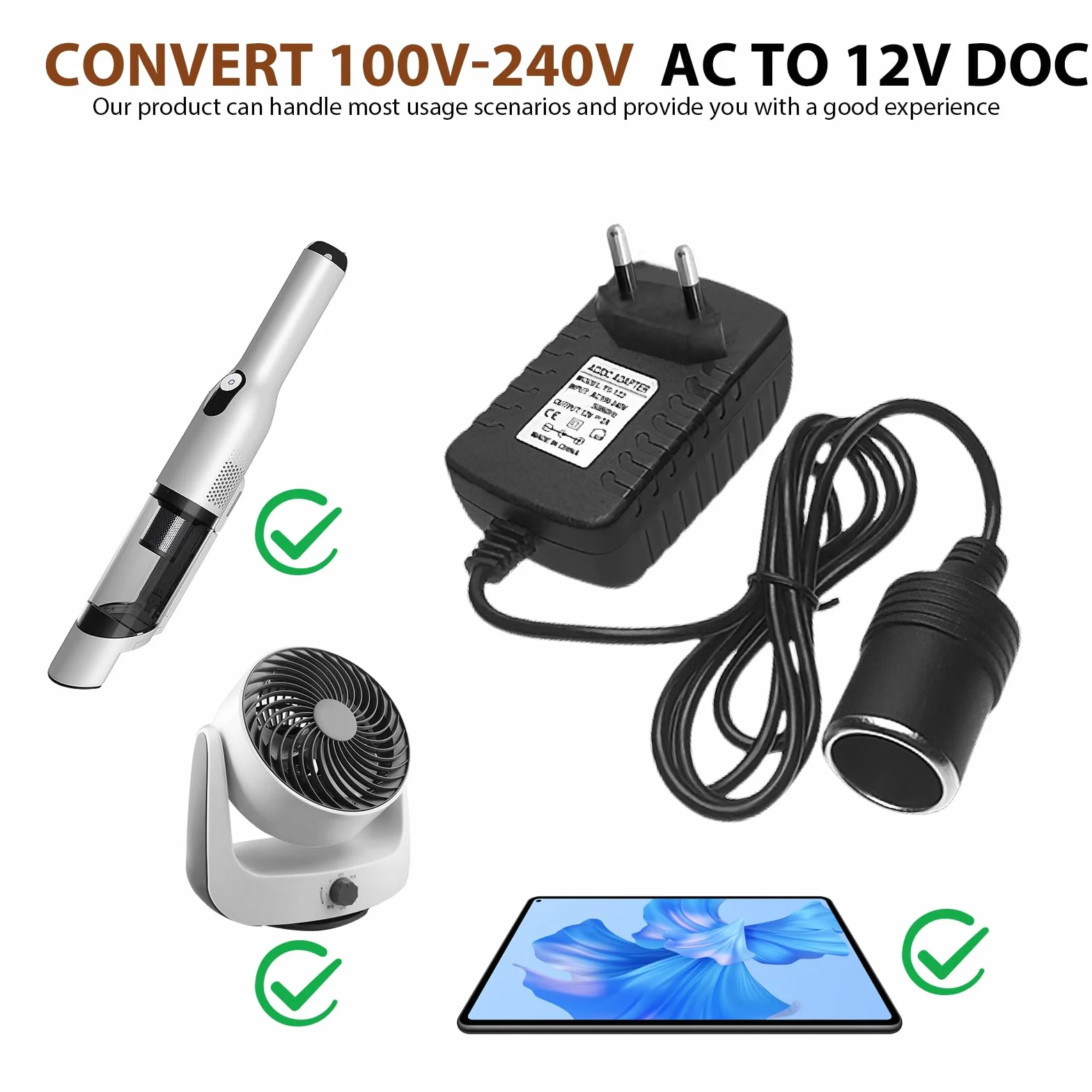 SPORWAY Adattatore di alimentazione: convertitore di tensione, 220 V a 12 V 3 A, adattatore AC DC, convertitore di corrente, accendisigari per presa domestica