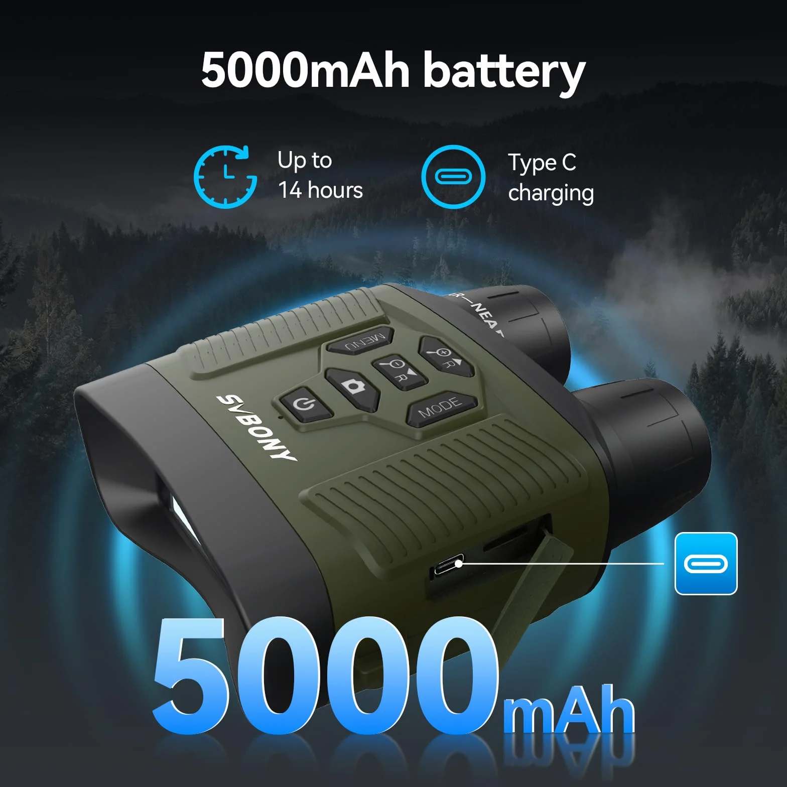 Svbony 4K Binocolo Visione Notturna, 8X Zoom Digitale Goggles di Visione Notturna, 5000mAh Batteria Ampio Schermo 3'' Binoculare Visione Notturna, 32GB Scheda Osservare Fauna Selvatica Cacciare