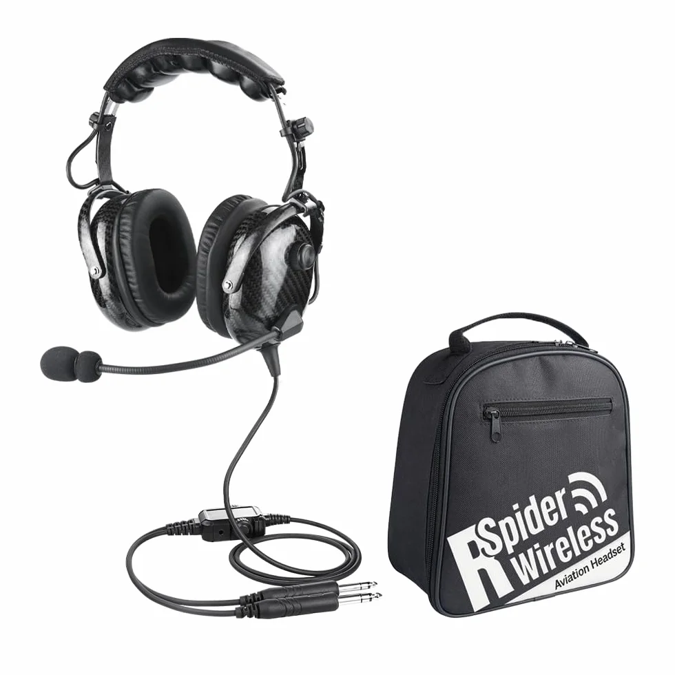 Cuffie aviazione in fibra di carbonio con riduzione passiva del rumore, compatibilità mono e stereo, microfono con cancellazione del rumore, ingresso MP3, include borsa per cuffie