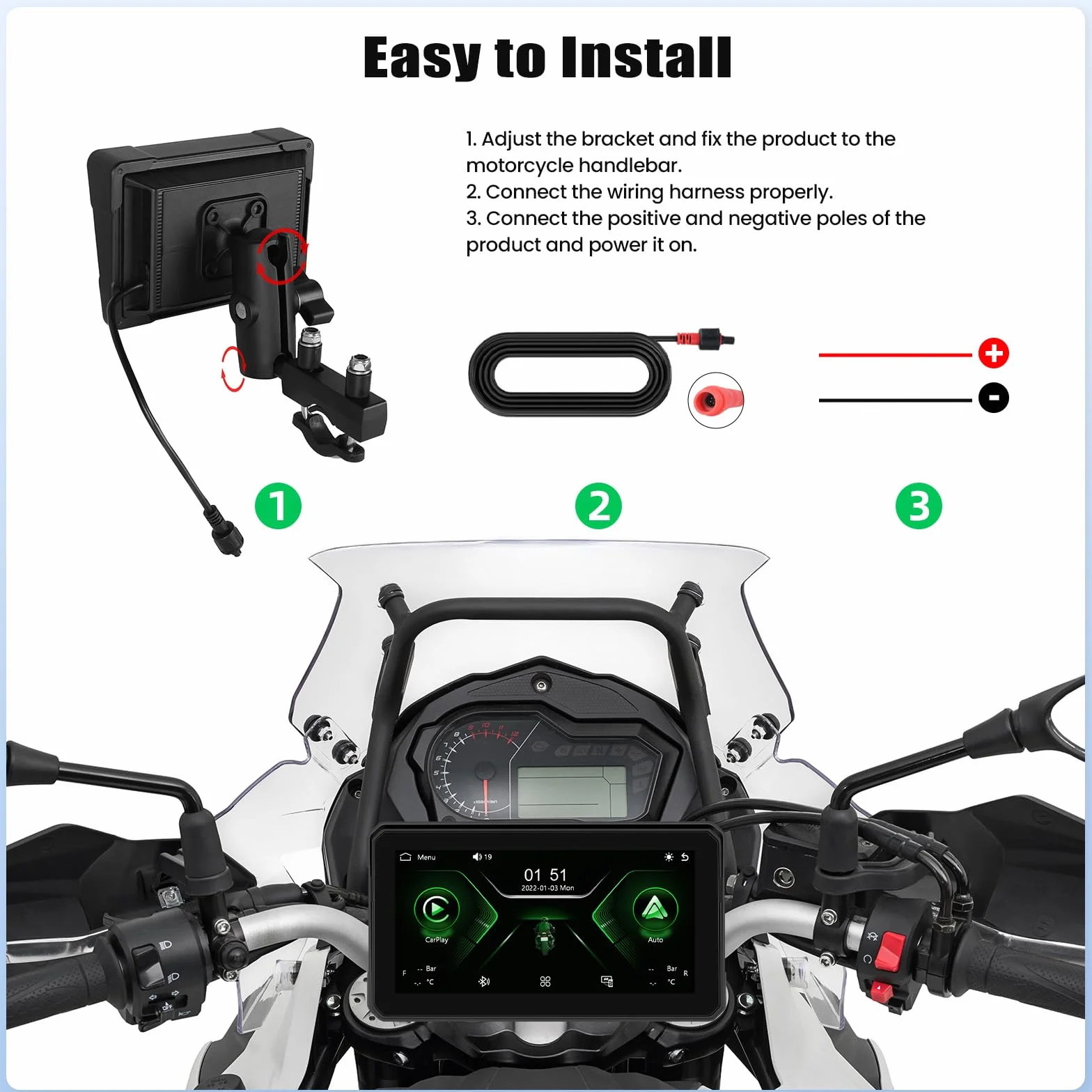 Schermo portatile Moto Carplay 6 pollici IP68 GPS Bluetooth Wireless CarPlay Android Auto TPMS