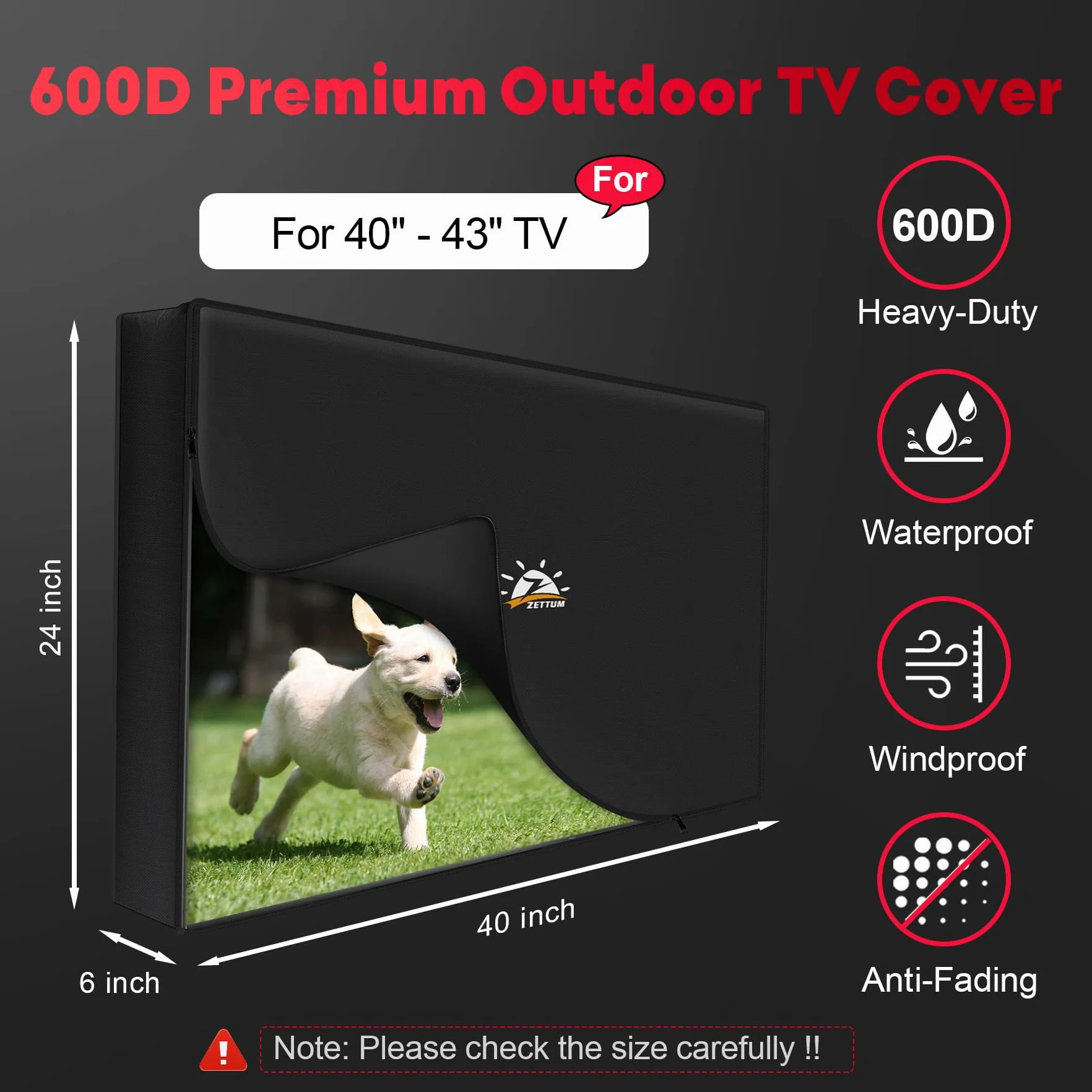 Zettum Custodia per TV pieghevole 40-43 pollici Impermeabile Tessuto Oxford 600D PU con Cerniera