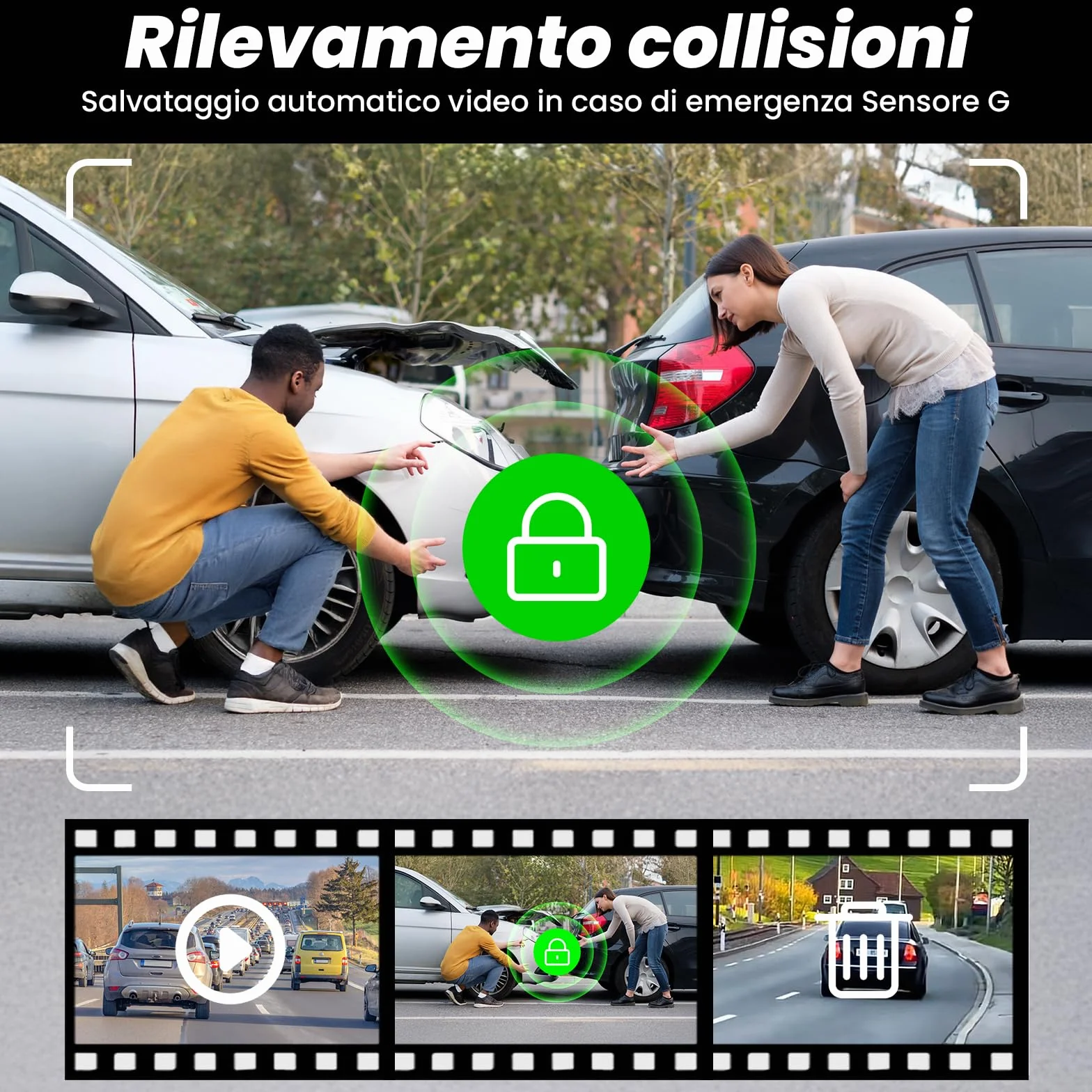 Dash Cam Auto 4K Anteriore e 2K Posteriore, WiFi 5GHz con App, G-Sensor, Registrazione in Loop, Modalità Parcheggio 24H, SD 64G