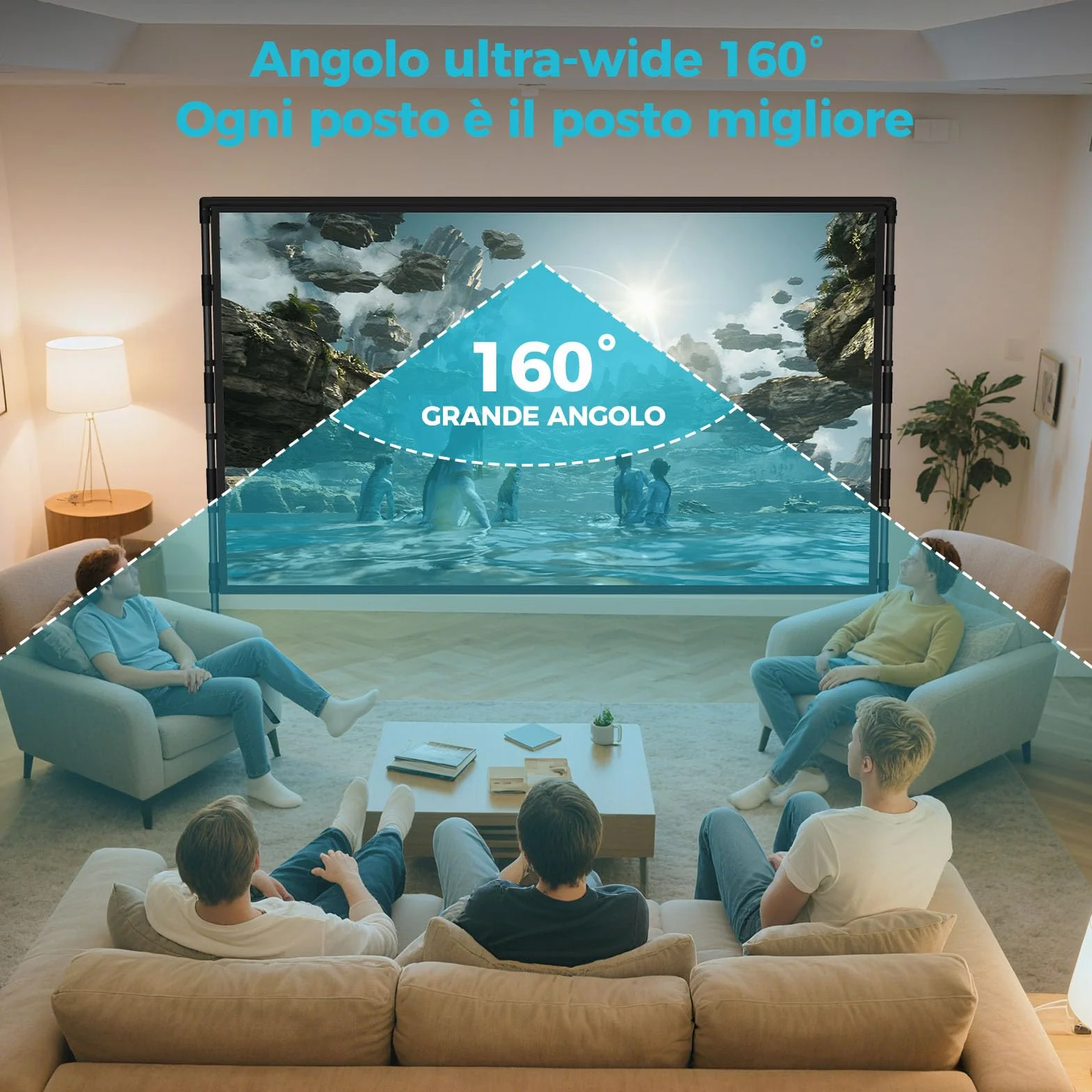 Schermo per Proiettore con Supporto 120 Pollici – LEORFI Schermo Proiezione Portatile Interno Esterno con Retro Nero, 16:9 4K HD, Antipiega, Borsa da Trasporto per Giardino e Home Cinema