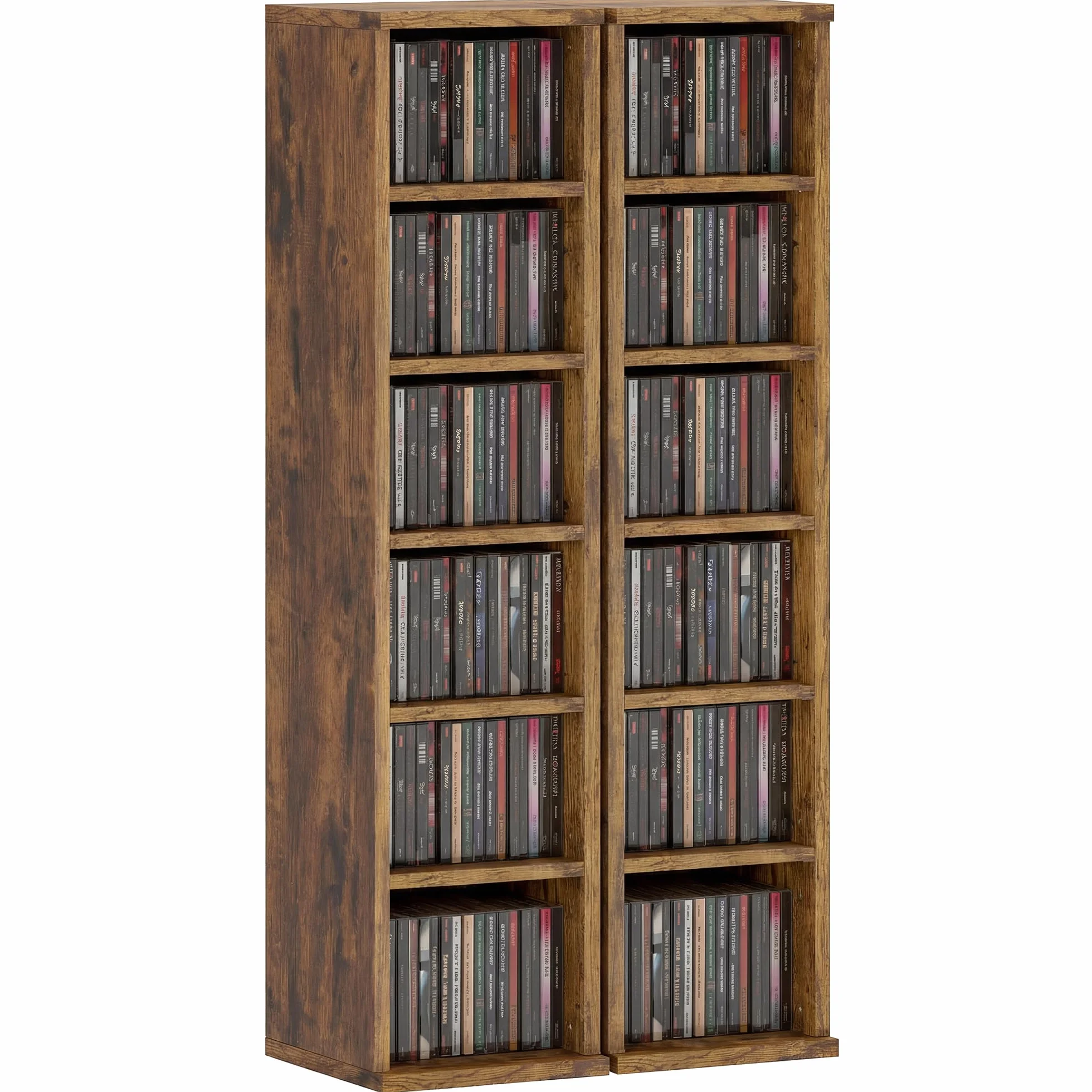 HOMCOM Scaffale Porta CD 2 Pezzi a 6 Ripiani, Scaffale Libreria in Legno per 204 CD ad Altezza Regolabile, 21x22.5x88.5 cm, Marrone Rustico