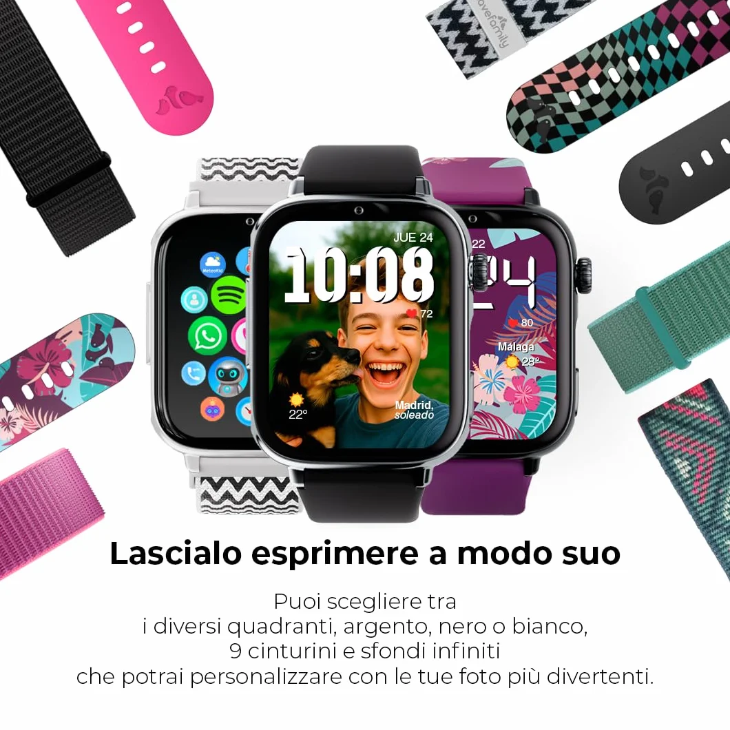 SaveFamily SaveWatch Plus 2 | Smartwatch per Bambini con Localizzatore GPS, Chiamate, Video, WhatsApp, Spotify, App Store - Quadrante Nero e Cinturino in Silicone Nero