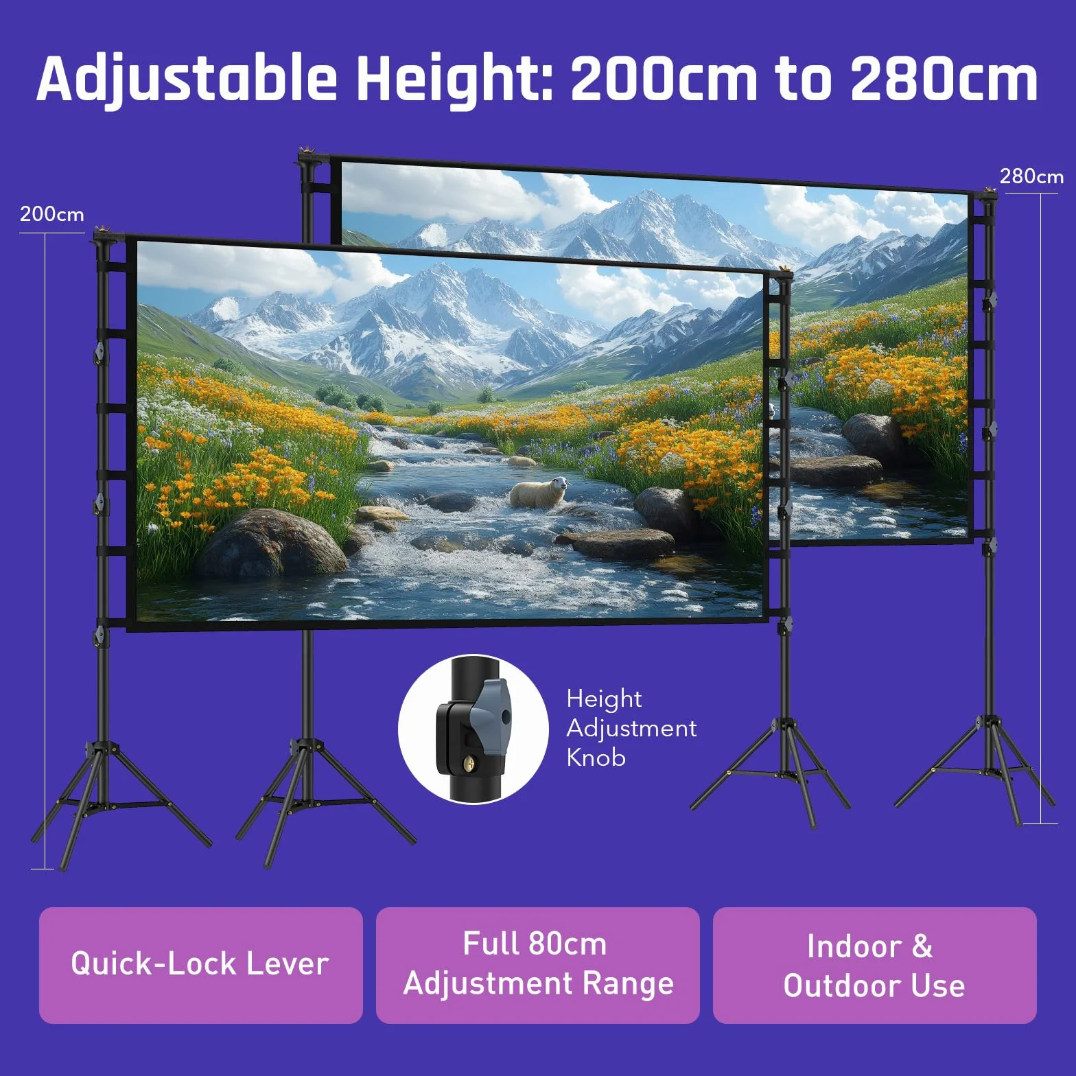 Schermo Proiettore 120 Pollic con Treppiede, LEORFI Telo Proiettore Portatile 16:9 4K Full HD, Schermo di Proiezione Pieghevole, con Borsa per il Trasporto, Adatto per Interni Ed esterni, Home Cinema