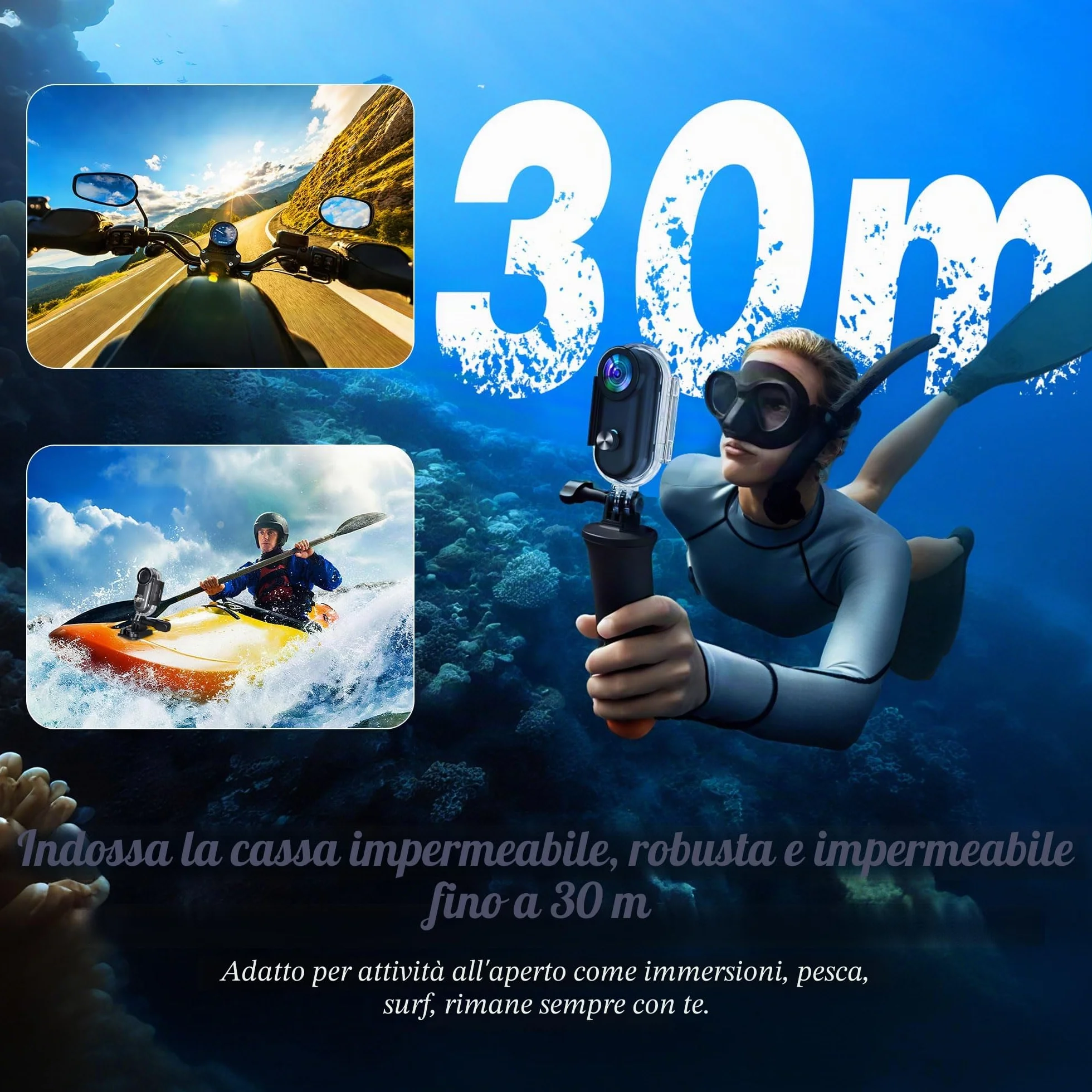 Action Cam Con 64G, 1080P Sport Camera, Bodycam Polizia Professionale, Fotocamera Sott'acqua 30M Videocamera, Mini Telecamera Dash Cam Videocamera, Fotocamera per Conferenze Viaggio