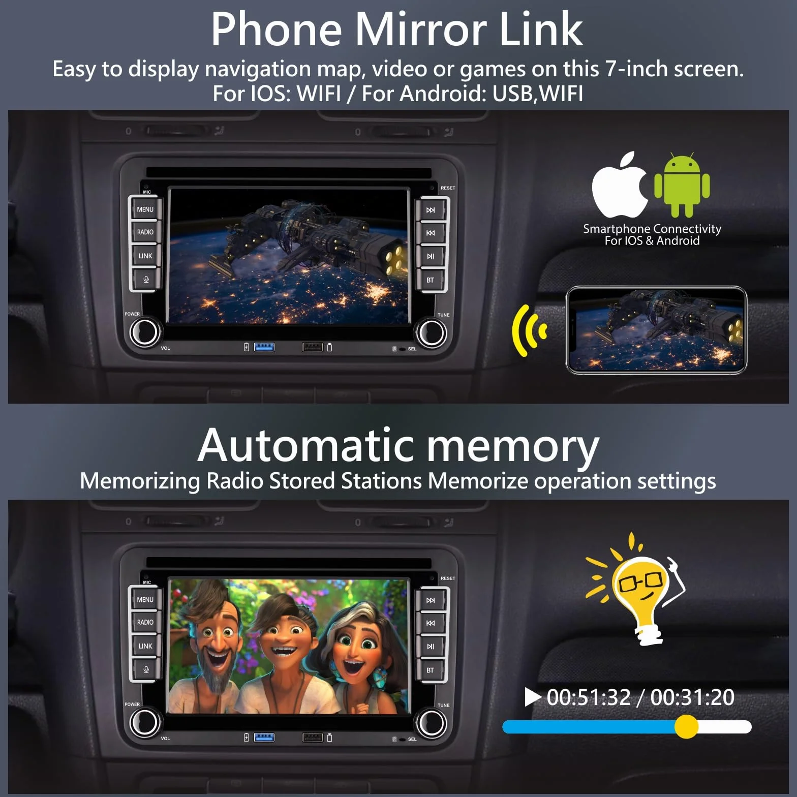 [Prestazioni Elevate] Linux Autoradio per Golf 5 6 Passat Jetta Caddy Polo cc Tiguan EOS Touran T5 Scirocco Wireless Carplay & Android Auto, con display IPS da 7 inch Bluetooth/FM/AM/USB/EQ/Touch