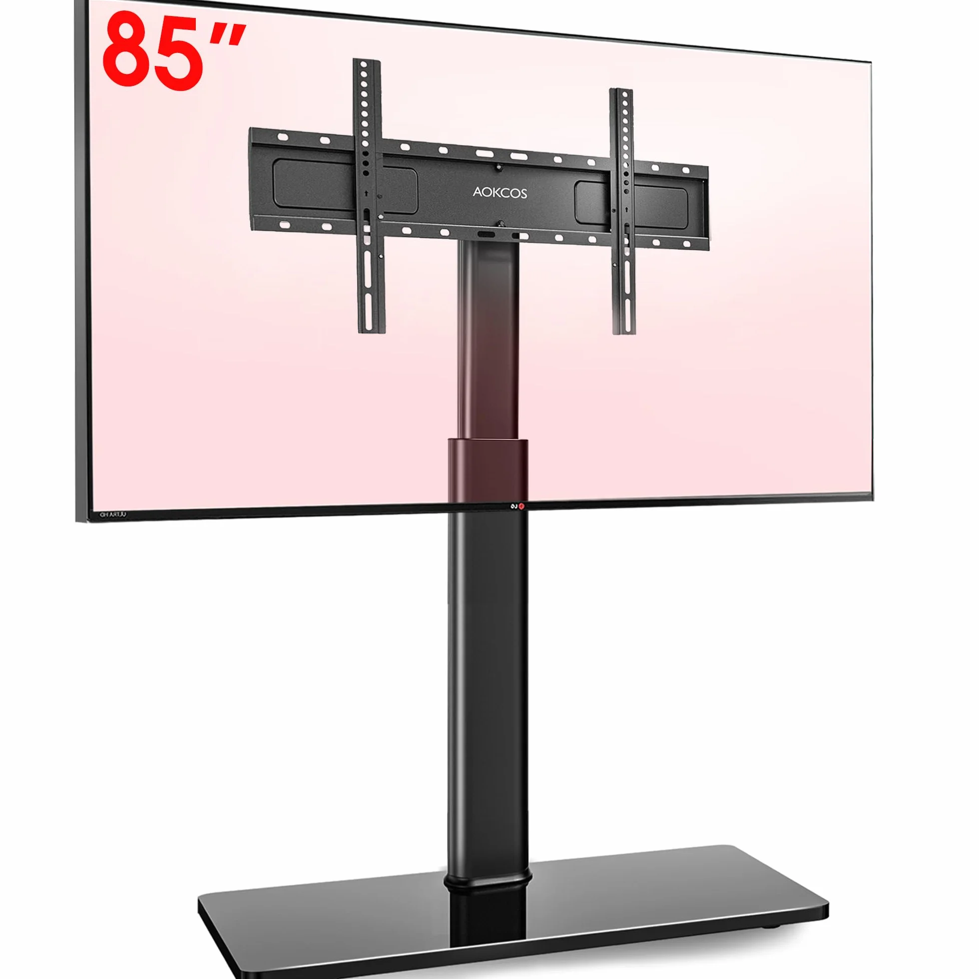 AOKCOS Supporto TV da Pavimento Girevole per 42-85 Pollici, inclinabile & Girevole & Altezza Regolazione Mobile Porta TV da Terra, Universale Max VESA 600x400mm 50kg