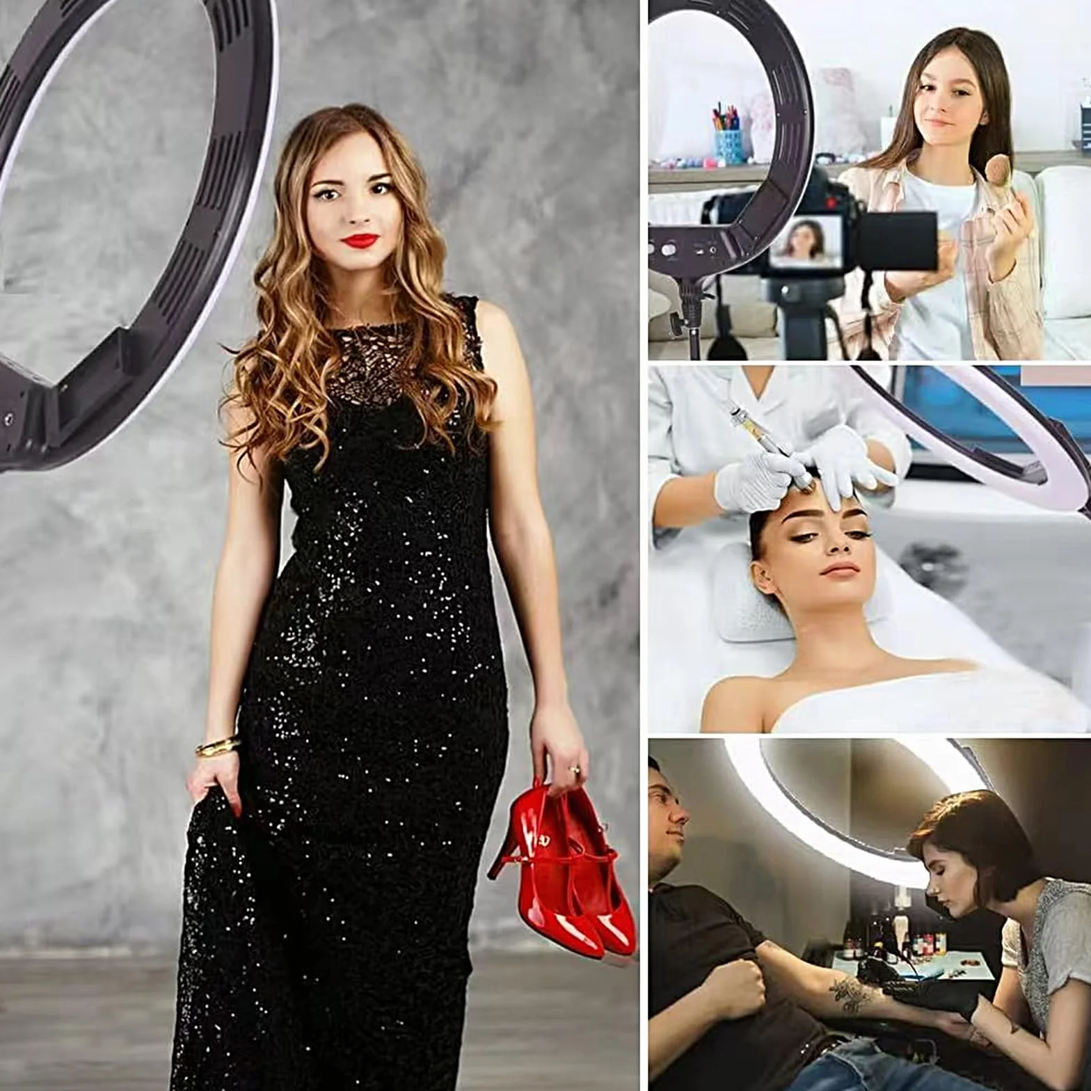 Luce ad Anello -18 Pollici 38 W 3200-5600 K Bicolore Dimmerabile LED Kit di Illuminazione per Fotografia di Bellezza Youtube TikTok, Trucco, Selfie, Ritratto, Tatuaggio, Sopracciglia,Luce video