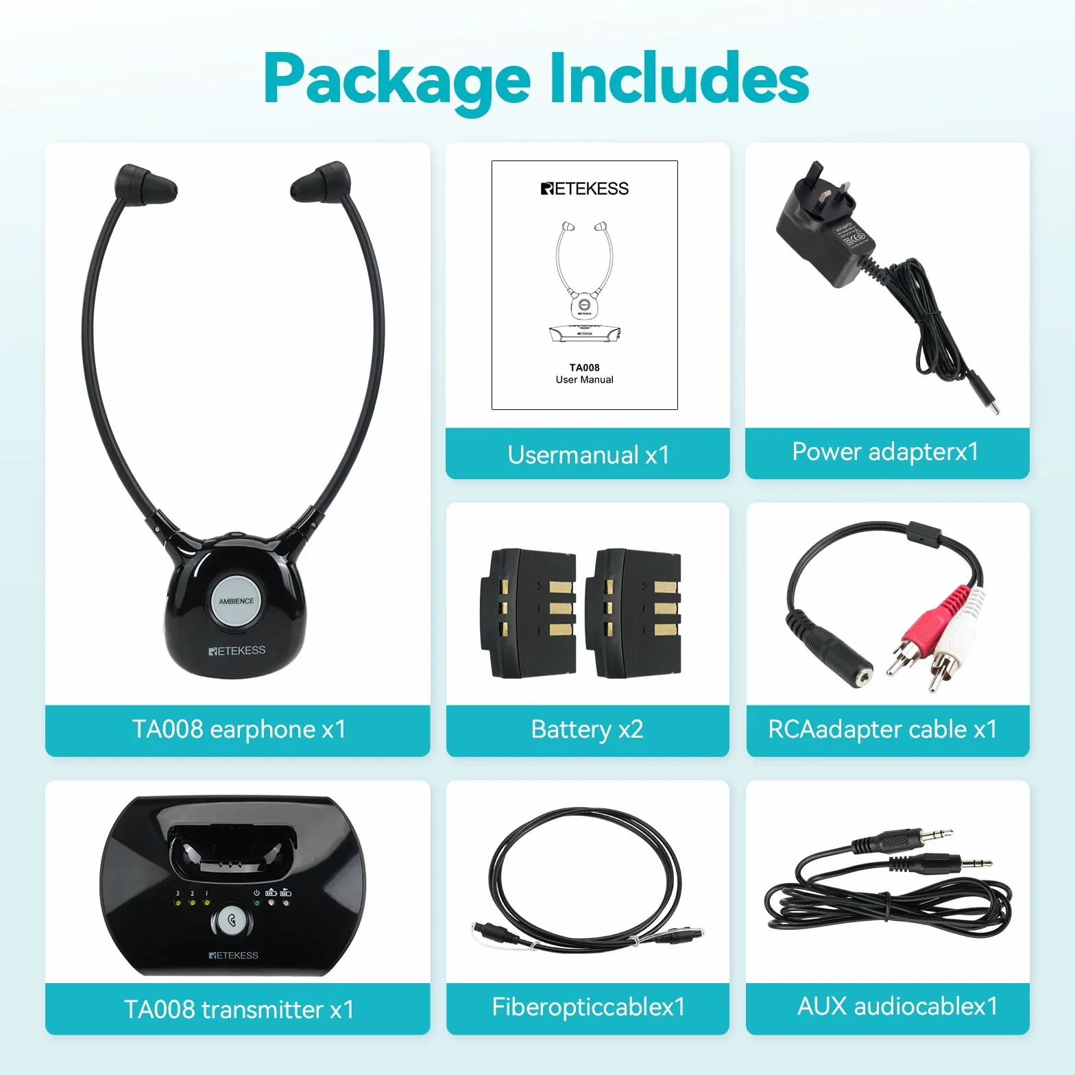 Retekess TA008 Cuffie Per Tv, Cuffie Per Tv Senza Fili Per Anziani, 2,4 G a Bassa Latenza, Amplificatore Uditivo, Doppia Batteria - 10 Ore Di Utilizzo, Amplificazione Del Suono TV Per Anziani