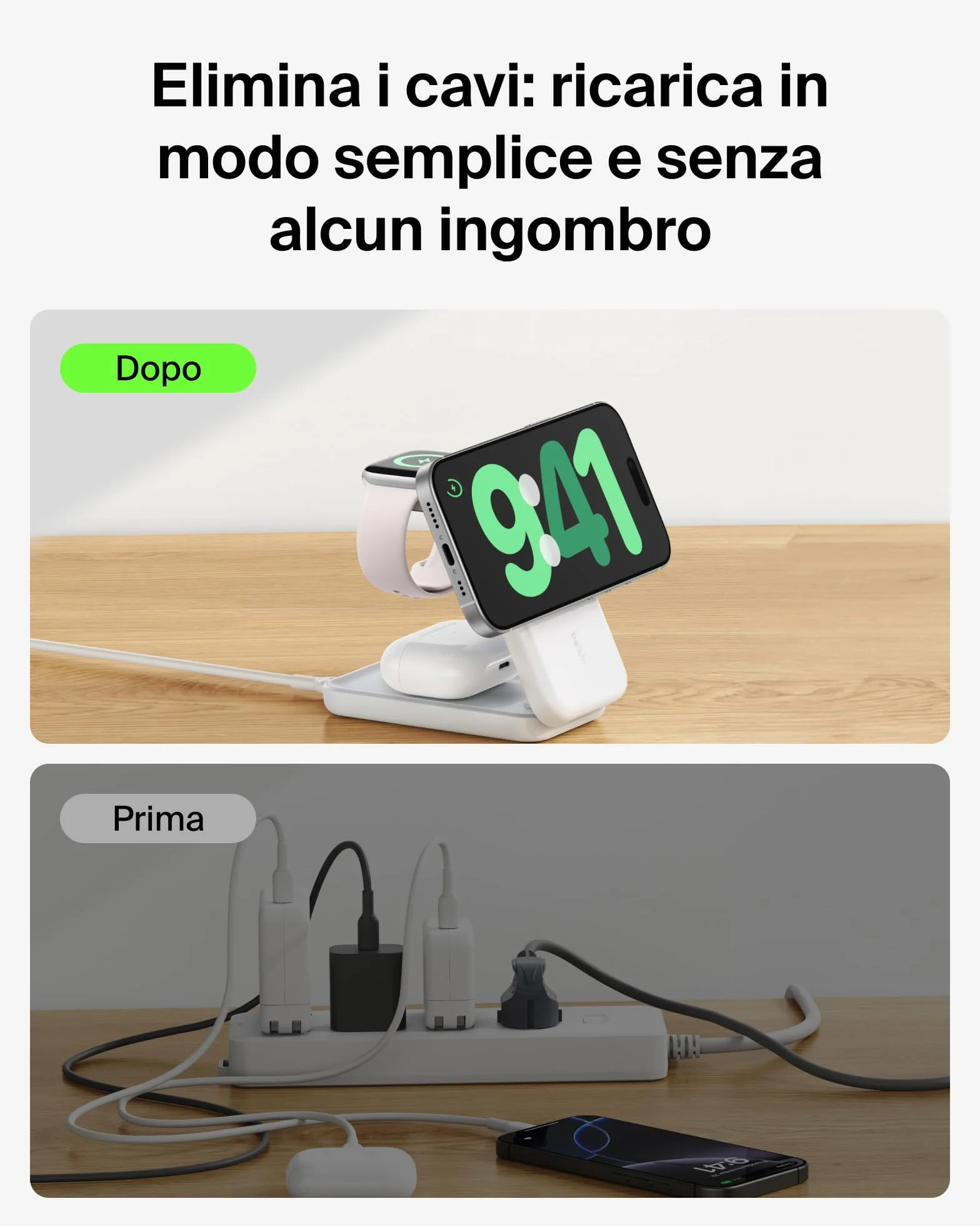 Belkin UltraCharge Caricatore Wireless Magnetico Qi2, Stazione di Ricarica 3 in 1 25W, Caricatore Compatibile con MagSafe per iPhone 16, Apple Watch, AirPods, Pixelsnap con Adattatore 45W, Bianco