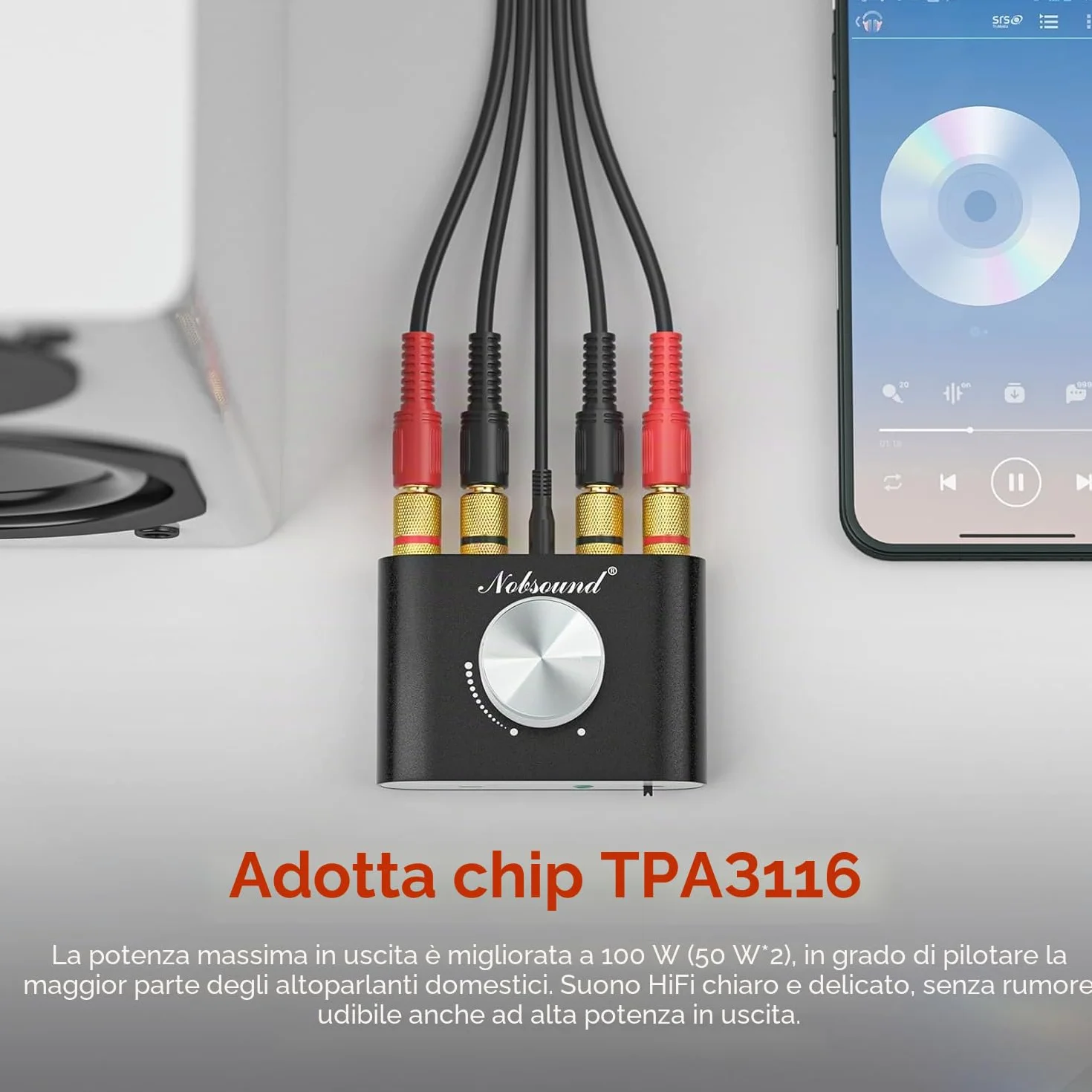 Nobsound Mini Amplificatore di Potenza Bluetooth; Hi-Fi Amplificatore Digitale Stereo 2.0 Canale 50W×2; con AUX/USB/ingresso Bluetooth