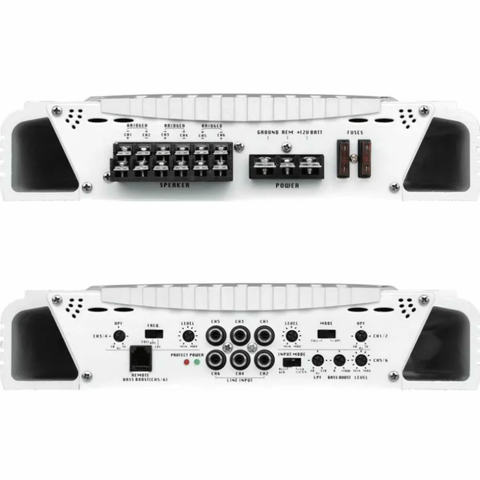 1 amplificatore marino 6 canali compatibile con PYLE PLMRA620 2000 watt max 4x175 + 1x400 watt rms stabile 2 ohm barca bass boost 0 +/- 18 db, 1 pezzo