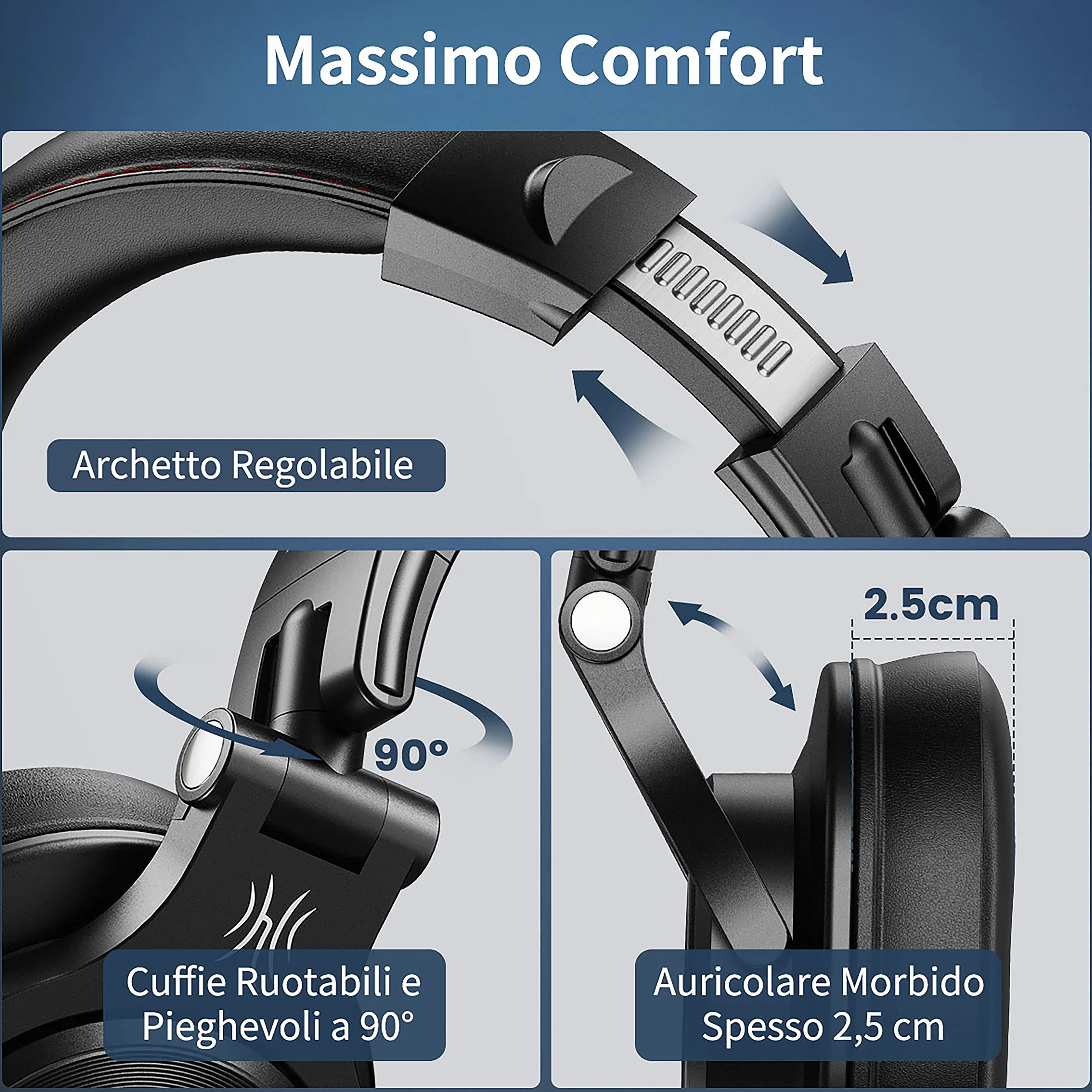 OneOdio A71 Hi-Res Cuffie Cablate Over Ear, Cuffie Musica con Audio Stereo e Shareport, Jack da 3,5 mm e 6,35 mm, Studio Registrazione, Monitoraggio Professionale e Mixaggio Cuffie Pieghevoli, Nero