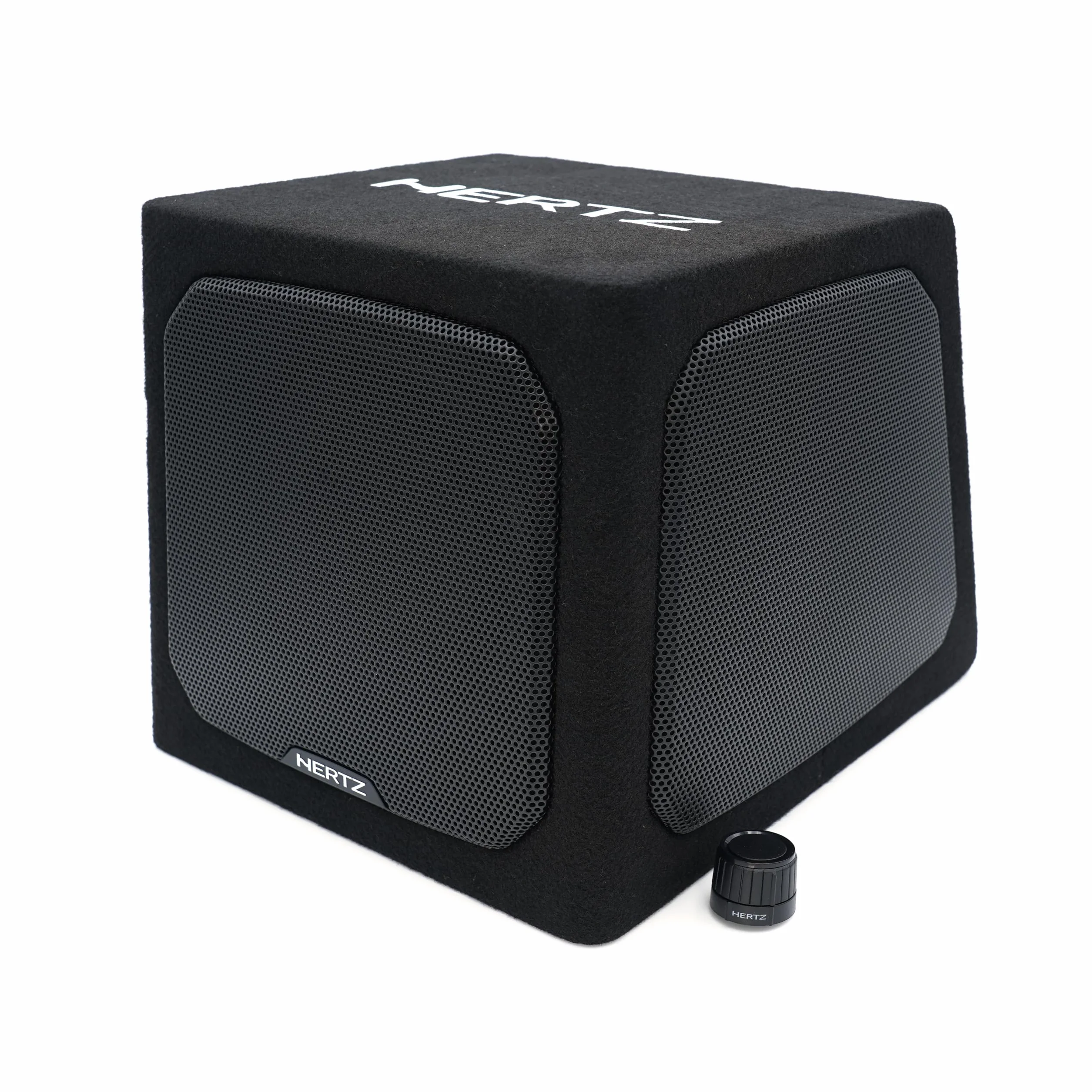Hertz DBA 201 – Subwoofer amplificato da 200mm in box reflex per auto, 440W Peak, amplificatore integrato classe AB con filtro passa-basso e bass boost regolabile. Controllo remoto incluso.