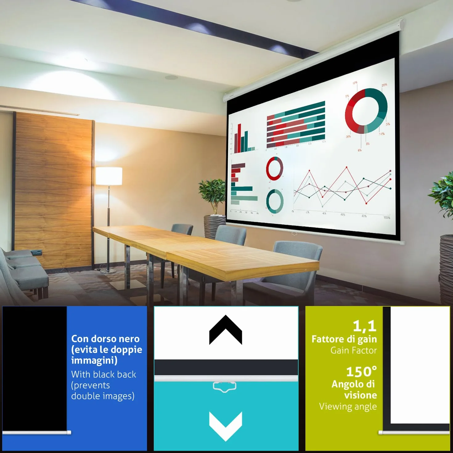 ESMART Economia EXR Schermo di rollo manuale 240 x 135 cm (108 ") | Formato 16: 9 | Schermo per proiezione proiettore home cinema Schermo per tende a rullo LCD LED