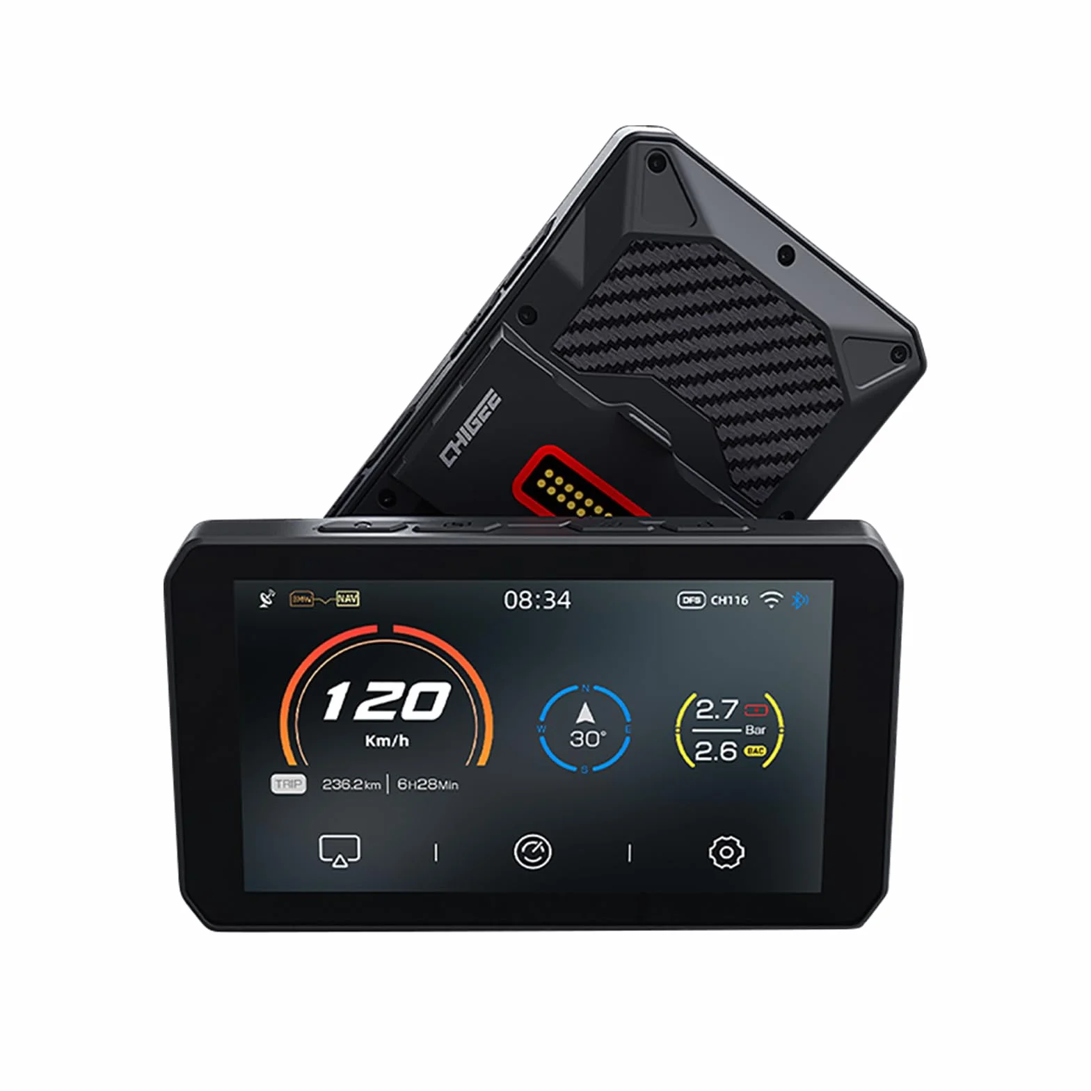 CHIGEE for AIO-5 Play for BMW Motorcycles, 3-Pin Interface, Plug-and-Play Smart Display with Apple CarPlay & Android Auto, 60FPS, IP68 Waterproof, Built-in GPS, Anti-Theft Alarm, Data Reading