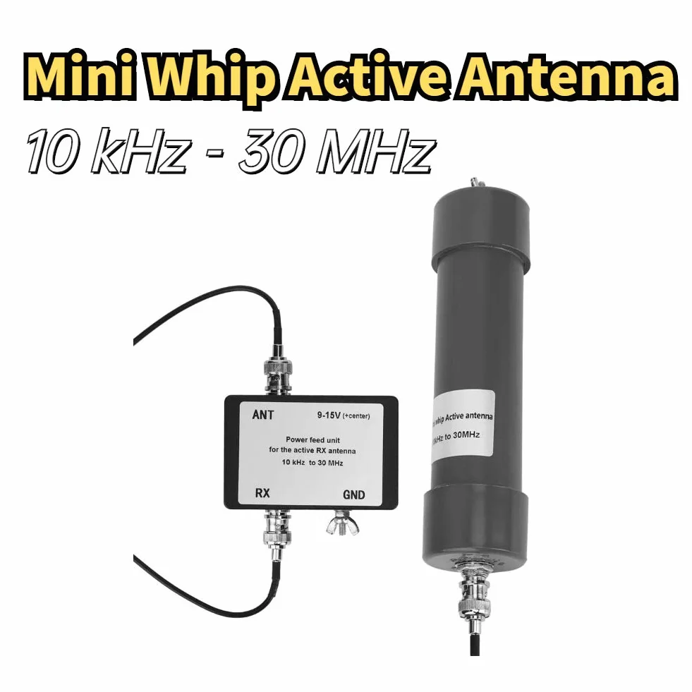 Antenna attiva mini frusta 10KHz-30MHz 9-15V HF LF VHF SDR RX con cavo coassiale BNC-BNC 8m + alimentatore