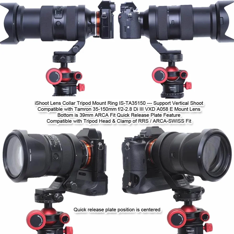iShoot Anello di montaggio per treppiede Collare per obiettivo compatibile con Tamron 35-150mm f/2-2.8 Di III VXD A058 E Mount, Porta Staffa di Supporto Lenti è Arca Piastra a Sgancio Rapido Camera